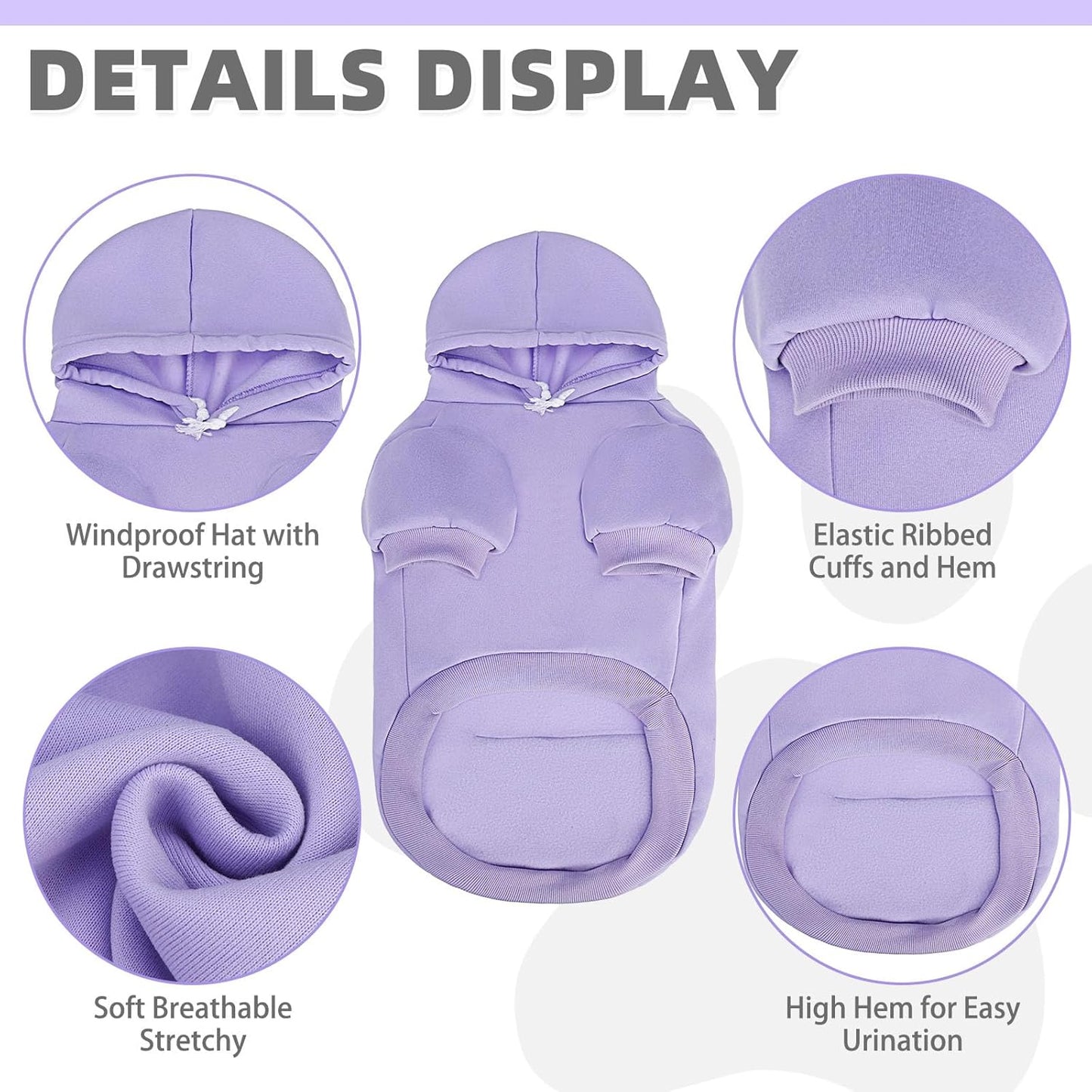 KOOLTAIL Basic Dog Hoodie - Soft & Warm Dog Hoodie Sweater with Leash Hole and Pocket, Pet Winter Coat, Cold Weather Clothes Sweatshirt for Small Medium Large Dogs Puppy Cat Boys Girls Lavender XS