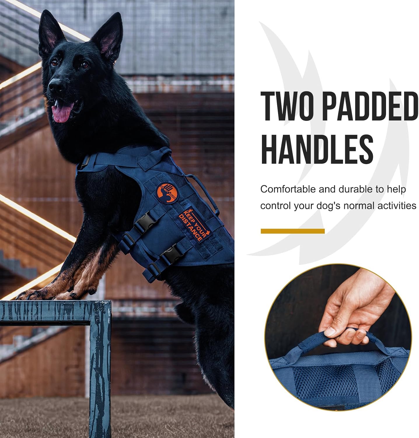 OneTigris Tactical Dog Harness for Small Medium Large Dogs, Mesh Design Service Dog Vest Breathable Military Dogs Molle Vests with Handles, Harness for Walking Hiking Training (Blue, XL)