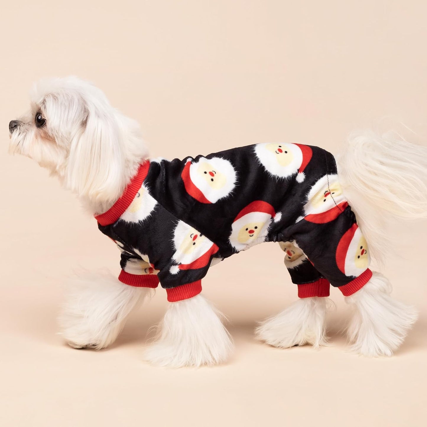 Fitwarm Santa Claus Dog Christmas Pajamas, Winter Doggy Clothes for Small Dogs Boy Girl, Fleece Dog Jammies with Feet, Holiday Pet Outfit, Black, White, Red, XS