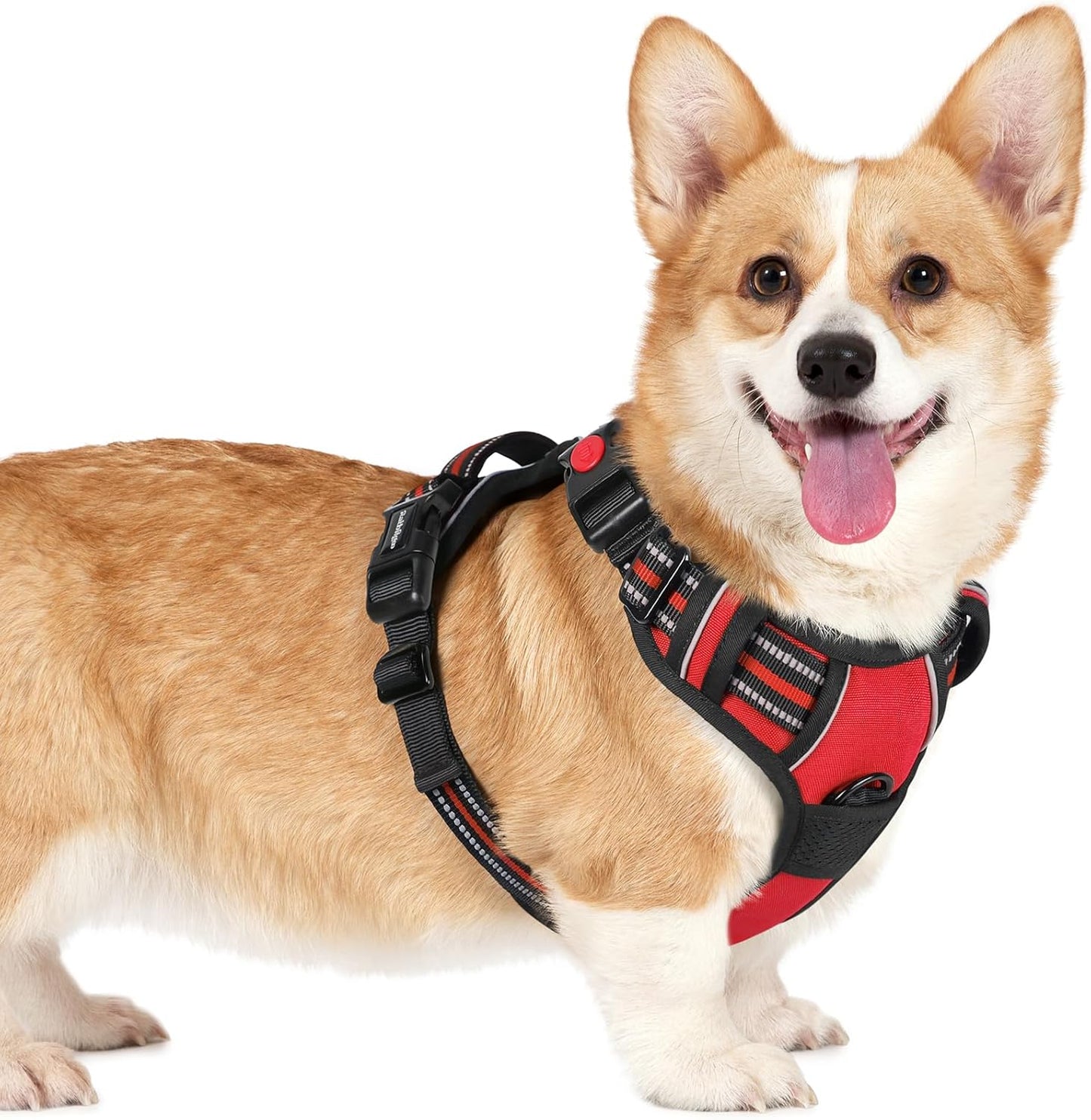rabbitgoo Dog Harness Small Sized, No Pull Pet Harness with 3 Buckles, Adjustable Soft Padded Vest with Control Handle, Walking Reflective Pet Vest for Small Dogs, Red, S