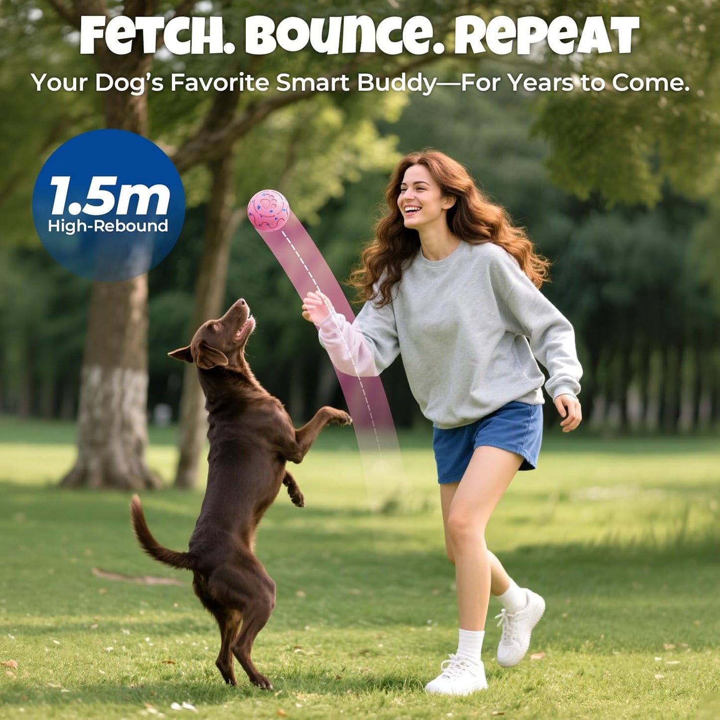 Dog Balls: Interactive Dog Ball Auto Rolling - Interactive Dog Toys for Aggressive Chewers - Bouncy & Throwable, Type-C Rechargeable, Washable, for Small & Medium & Large Dogs – Pink