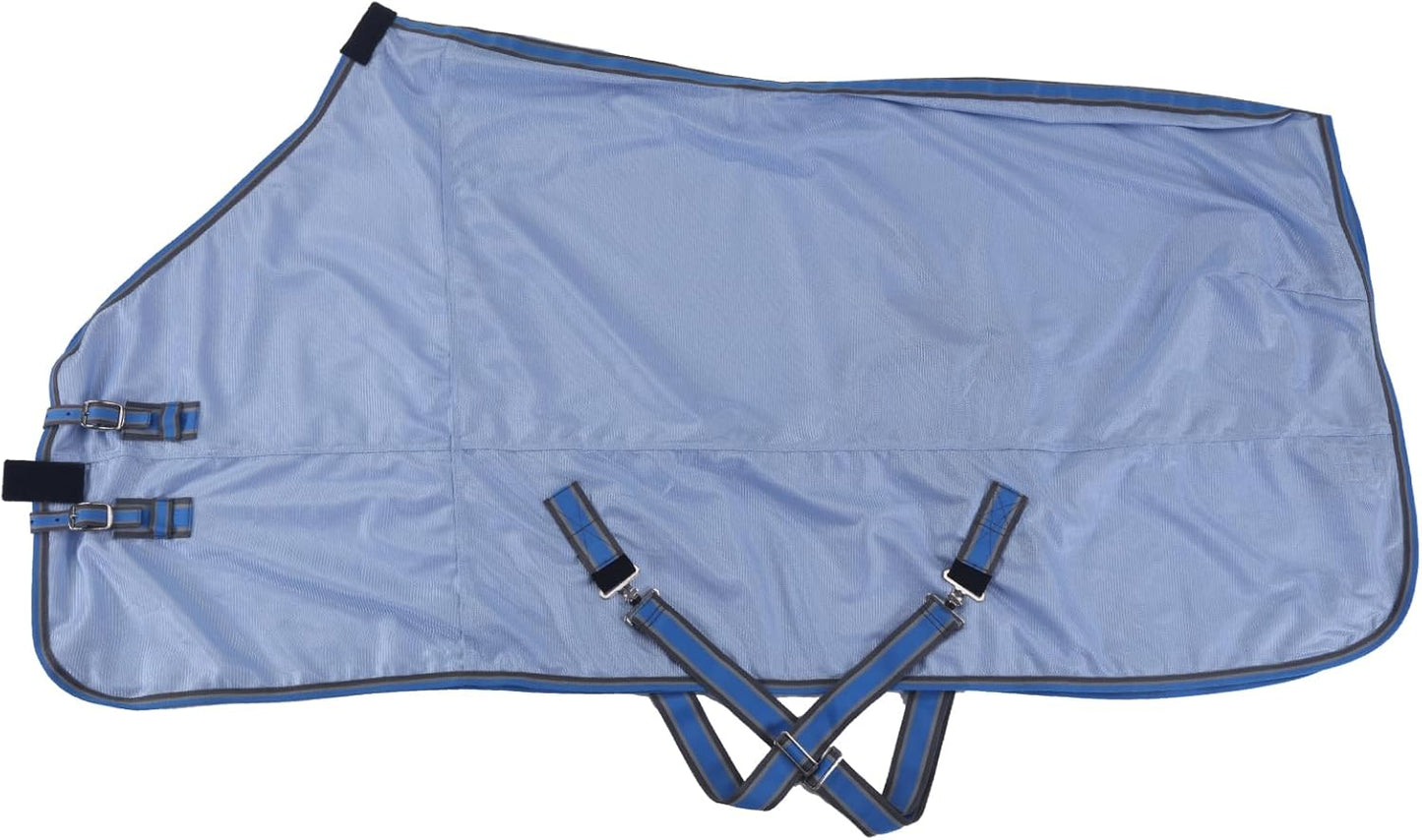 Horse Fly Sheet, Standard Neck Comfy Mesh Fly Sheet for Horses, Equine Summer Sheets UV-Protective Lightblue 66