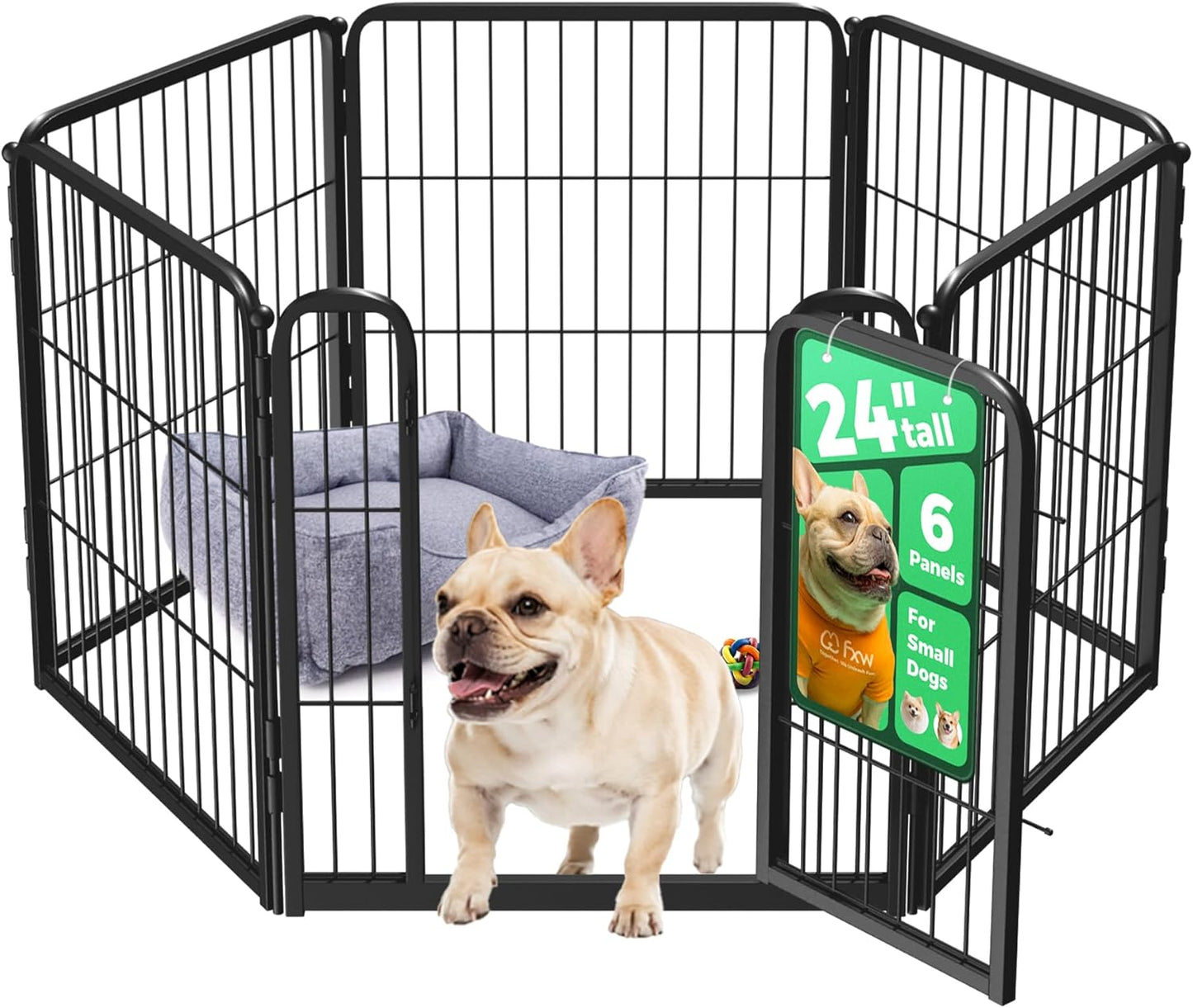 FXW Homeplus Unleashed Indoor Dog Playpen - Stress-Free and Safe Play, Heavy Duty 24 Inch 6 Wire Panels Dog Pen for Puppy and Small Dogs, Black│Patented