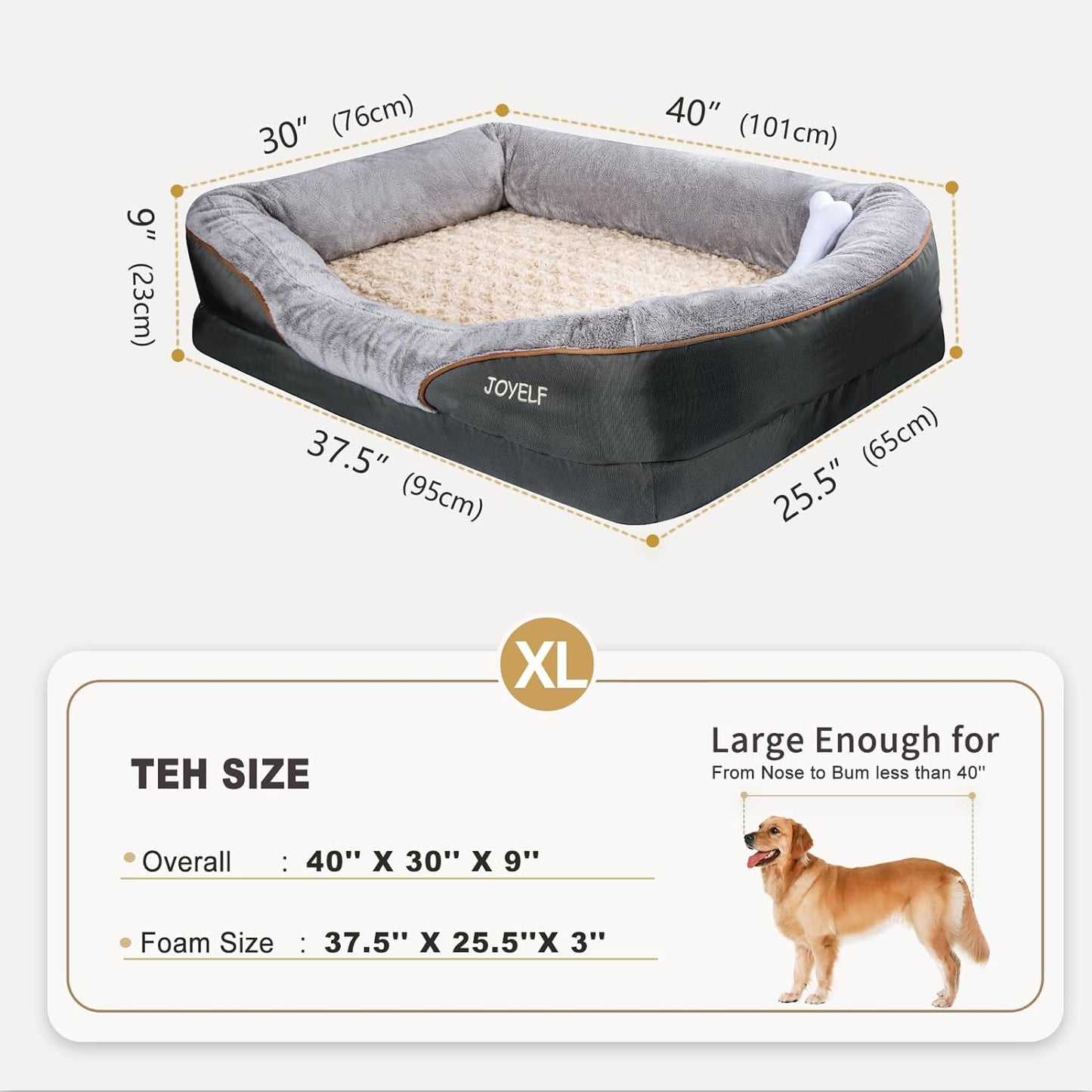 JOYELF XLarge Memory Foam Dog Bed, Orthopedic Dog Bed & Sofa with Removable Washable Cover and Squeaker Toy as Gift
