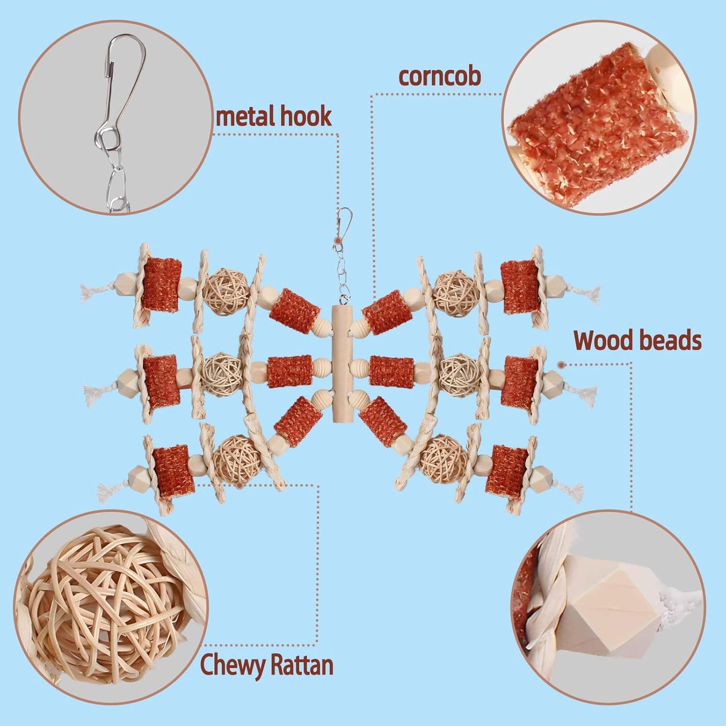 Bird Toys, Natural Corn Stick Parrot Toys Hanging in Bird Cages，for Small and Medium-Sized Macaws,African Grey,Cockatoos,Cockatiel,Sun Conure，Amazon Parrots