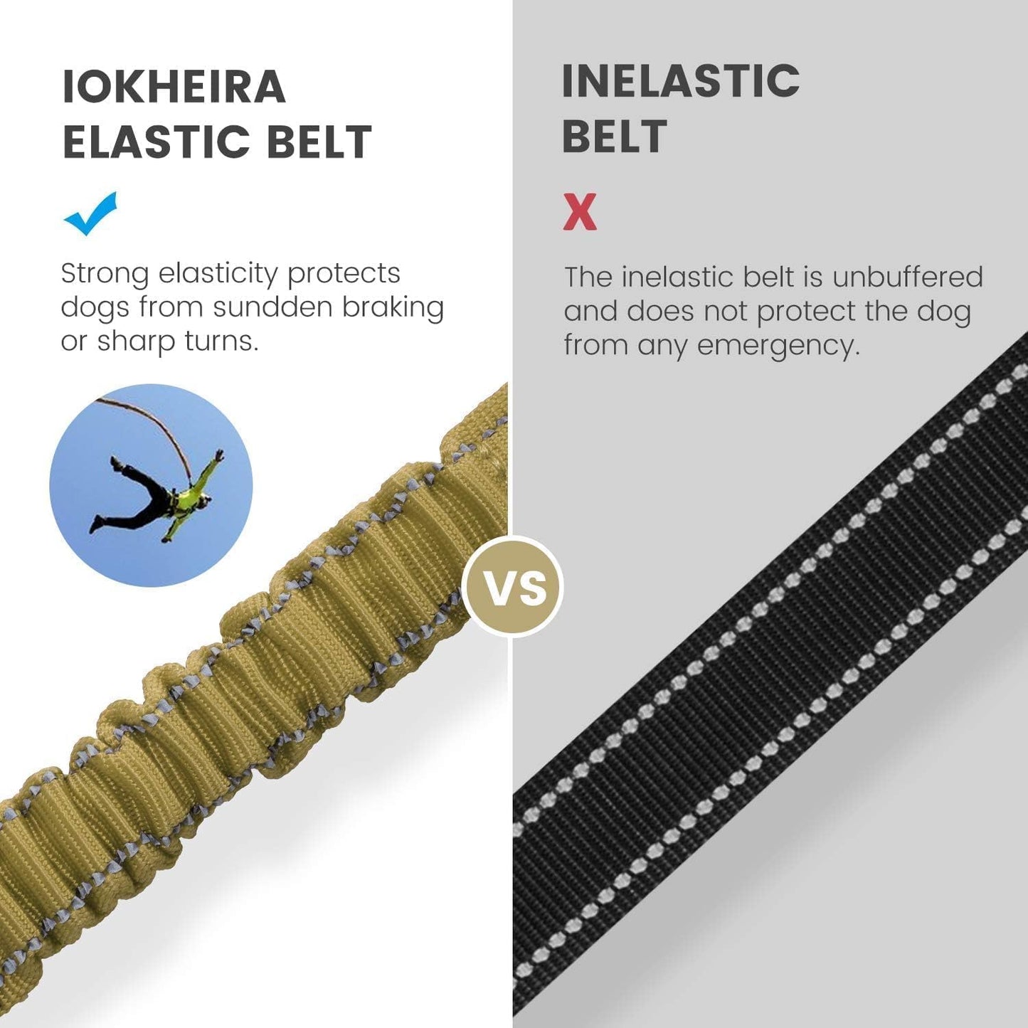 IOKHEIRA Dog Seat Belt 3-in-1 Car Harness for Dogs Adjustable Safety Seatbelt for Car Durable Nylon Reflective Bungee Fabric Tether with Clip Hook Latch & Buckle, Swivel Zinc Alloy Carabiner Green