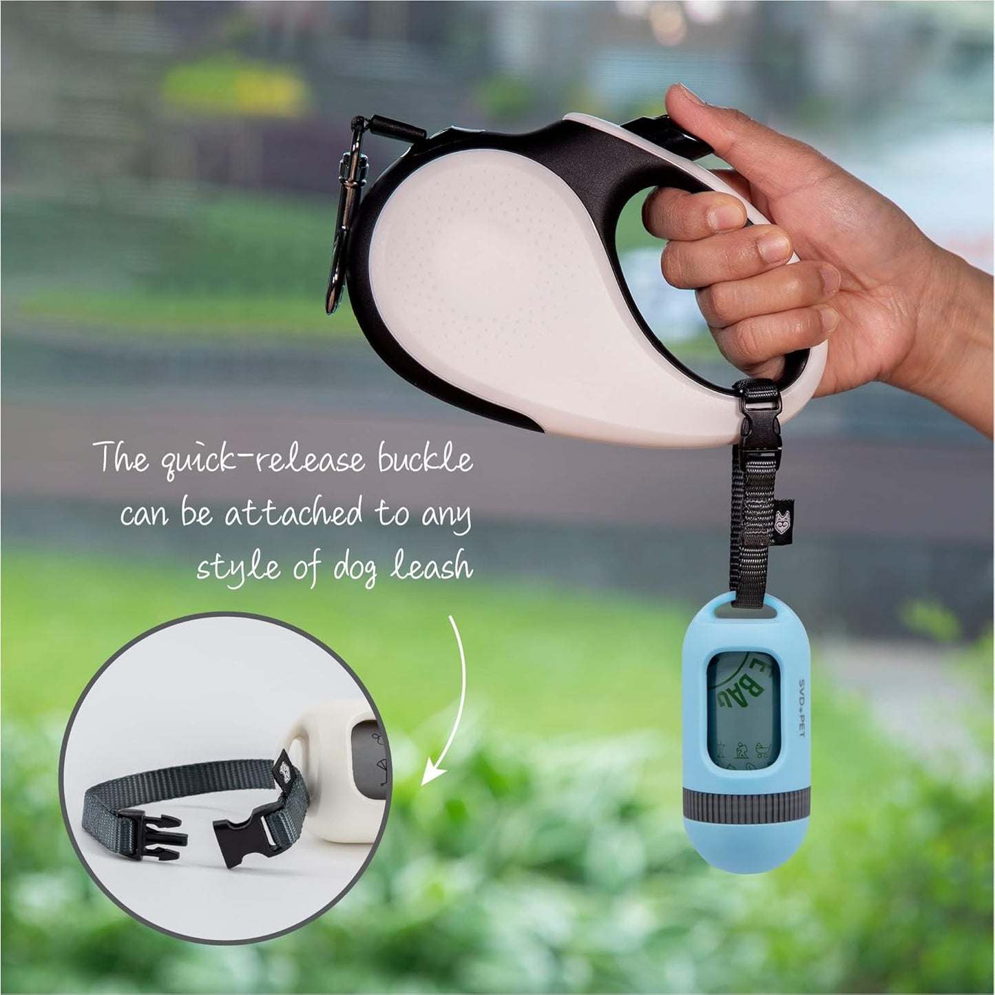 SVD.PET Dog Poop Bag Dispenser, Retractable Waste Bag Fits Any Dog Leash, 15 Waste Bags, Poop Bag Holder, Doggy Walking Accessory (Columbia Blue)