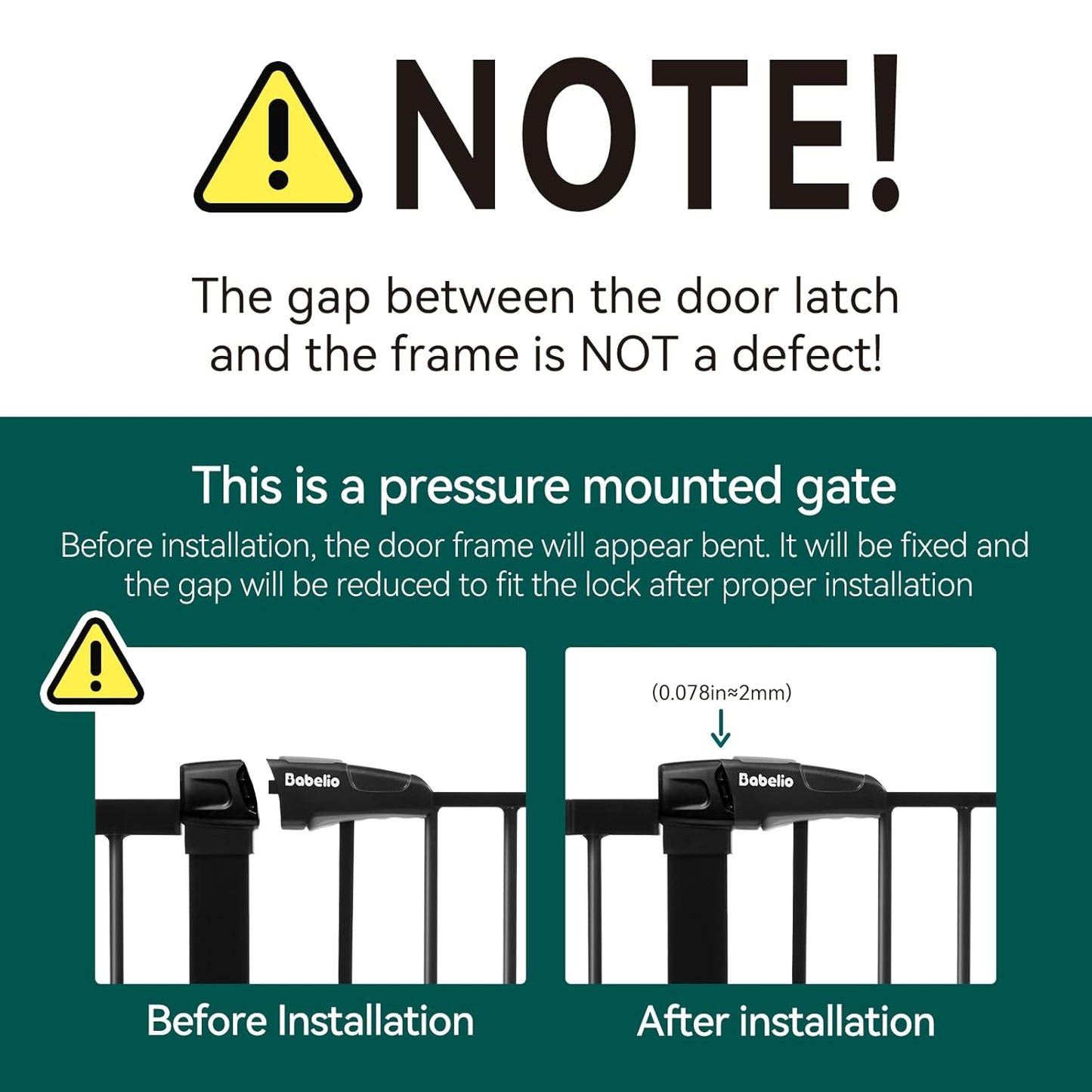 Babelio Baby Gate for Doorways and Stairs, 29-48" Auto Close Dog Gate, Easy-Install Pressure Mounted Satey Door, No Drilling Safety Gate for Child and Pets, 2 Pack, Black