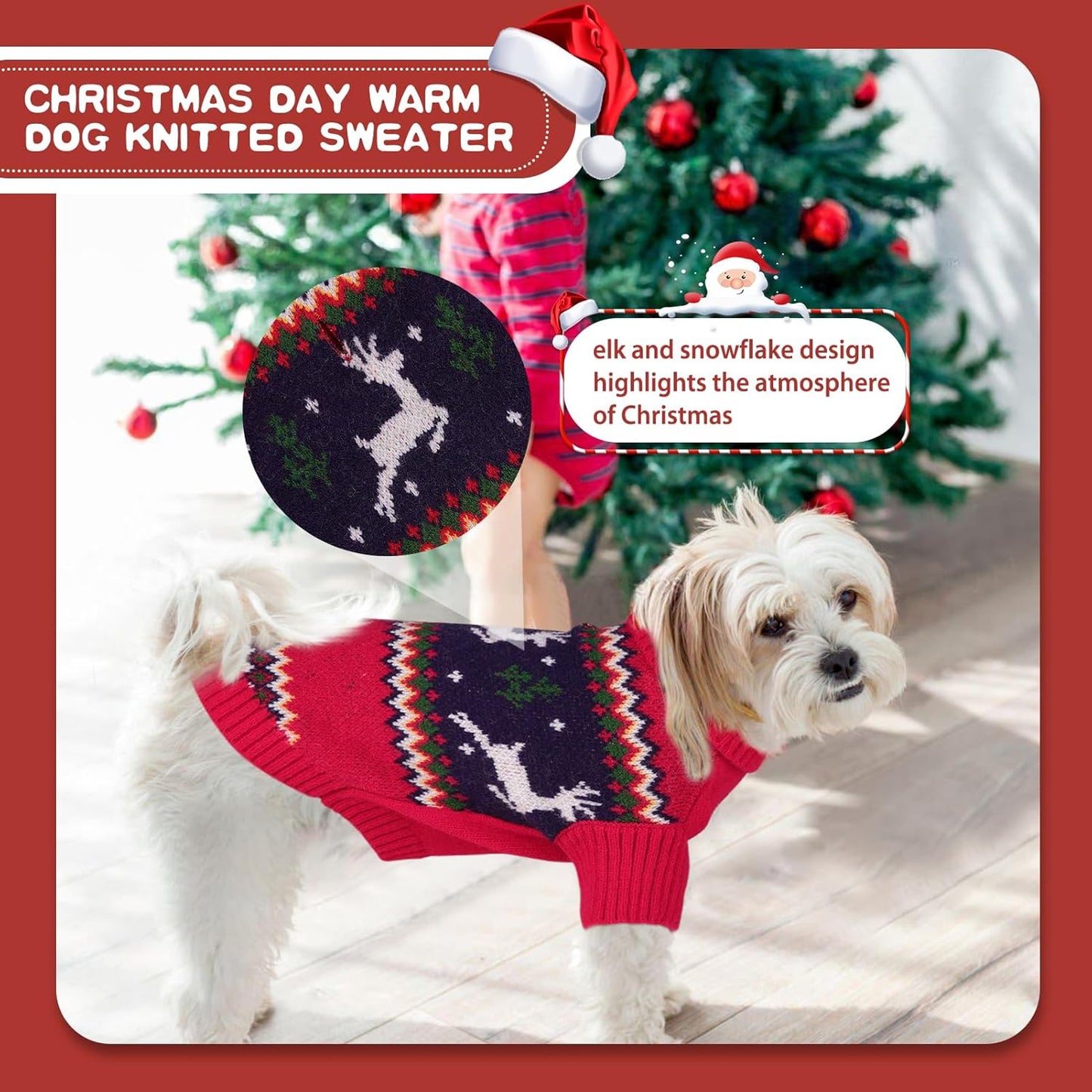 Queenmore Christmas Dog Sweater,Knitted Pullover Christmas Clothes for Dogs,Turtleneck Doggy Christmas Outfit, Warm Dog Sweaters for Small Dogs Boys or Girls XL