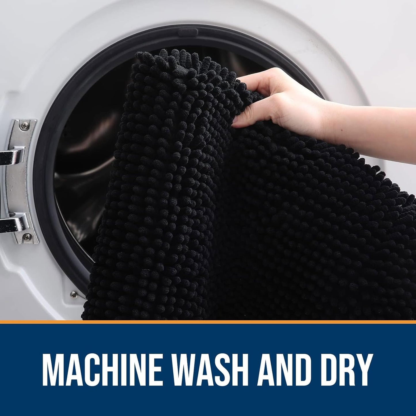 OLANLY Dog Door Mat for Muddy Paws 54x24, Absorbs Moisture and Dirt, Absorbent Non-Slip Washable Doormat, Quick Dry Chenille Mud Mat for Dogs, Entry Indoor Entryway Carpet for Inside Floor, Black