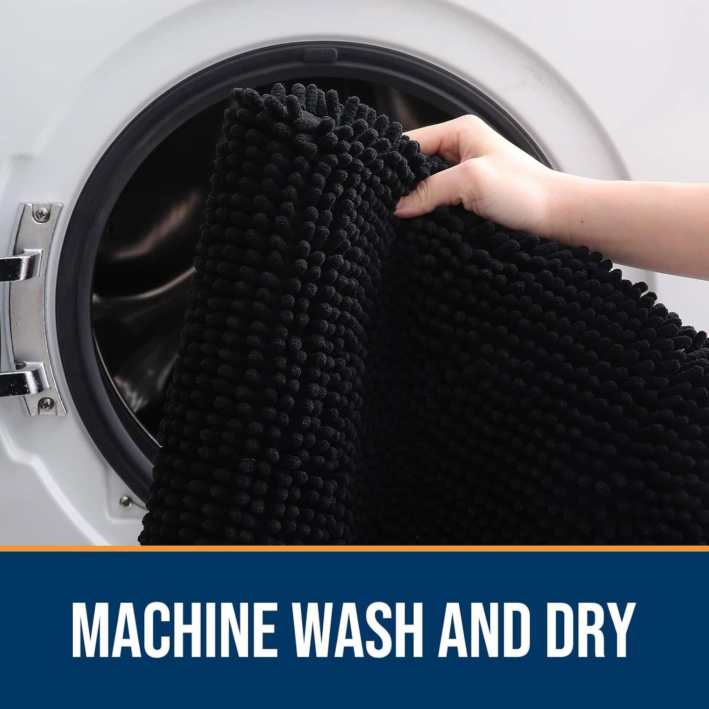 OLANLY Dog Door Mat for Muddy Paws 70x24, Absorbs Moisture and Dirt, Absorbent Non-Slip Washable Doormat, Quick Dry Chenille Mud Mat for Dogs, Entry Indoor Entryway Carpet for Inside Floor, Black