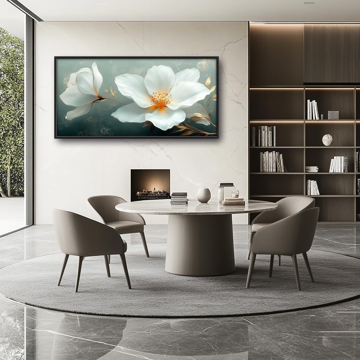 Large White Floral Wall Art for Living Room, Flower Canvas Oversized Wall Decor, Aesthetics Framed Pictures Painting Print Artwork for Bedroom Office 60L" x 30W"