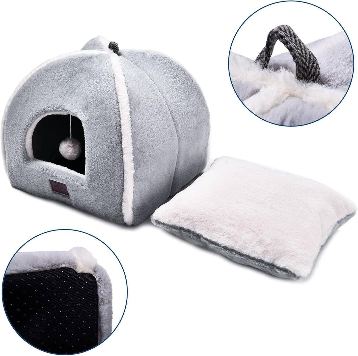 Cat Bed for Indoor Cats - Cat Cave Bed Cat House Cat Tent with Removable Washable Cushioned Pillow, Soft and Self Warming Kitten beds,Cat Beds & Furniture,for Small and Medium Pet Bed.