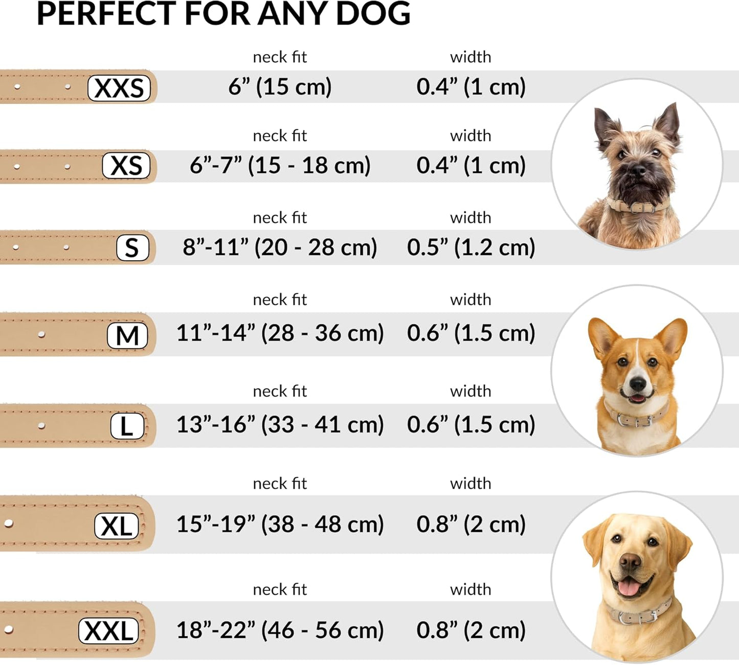 CollarDirect Rolled Leather Dog Collar, Soft Padded Round Puppy Collar, Handmade Genuine Leather Collar Dog Small Large Cat Collars 13 Colors (15-19 Inch, Beige Smooth)