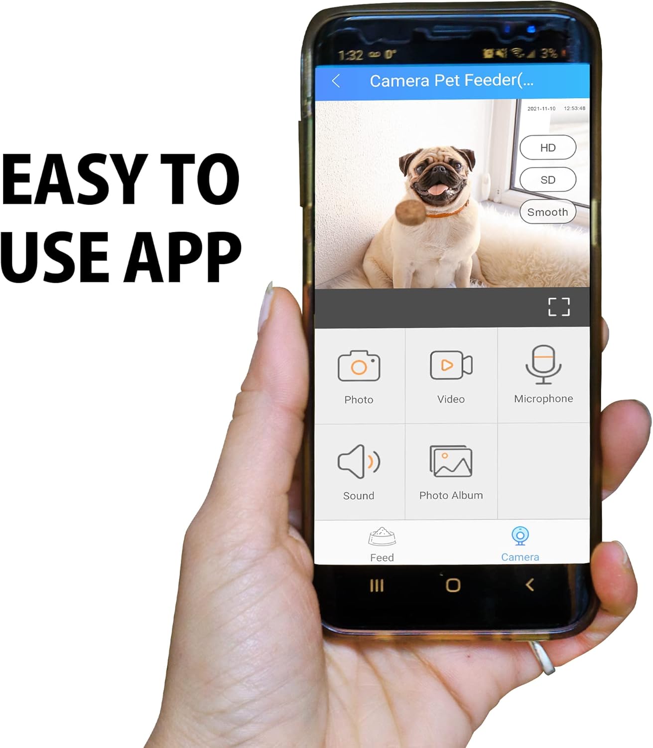 Lentek Smart Pet Feeder - Auto Dry Feeding Dispenser for Cat & Dogs with 720p HD Camera & Timer, Alimentador, Programmable, WiFi, Smartphone Control, Automated Portion Controlled, 10 Oz Capacity