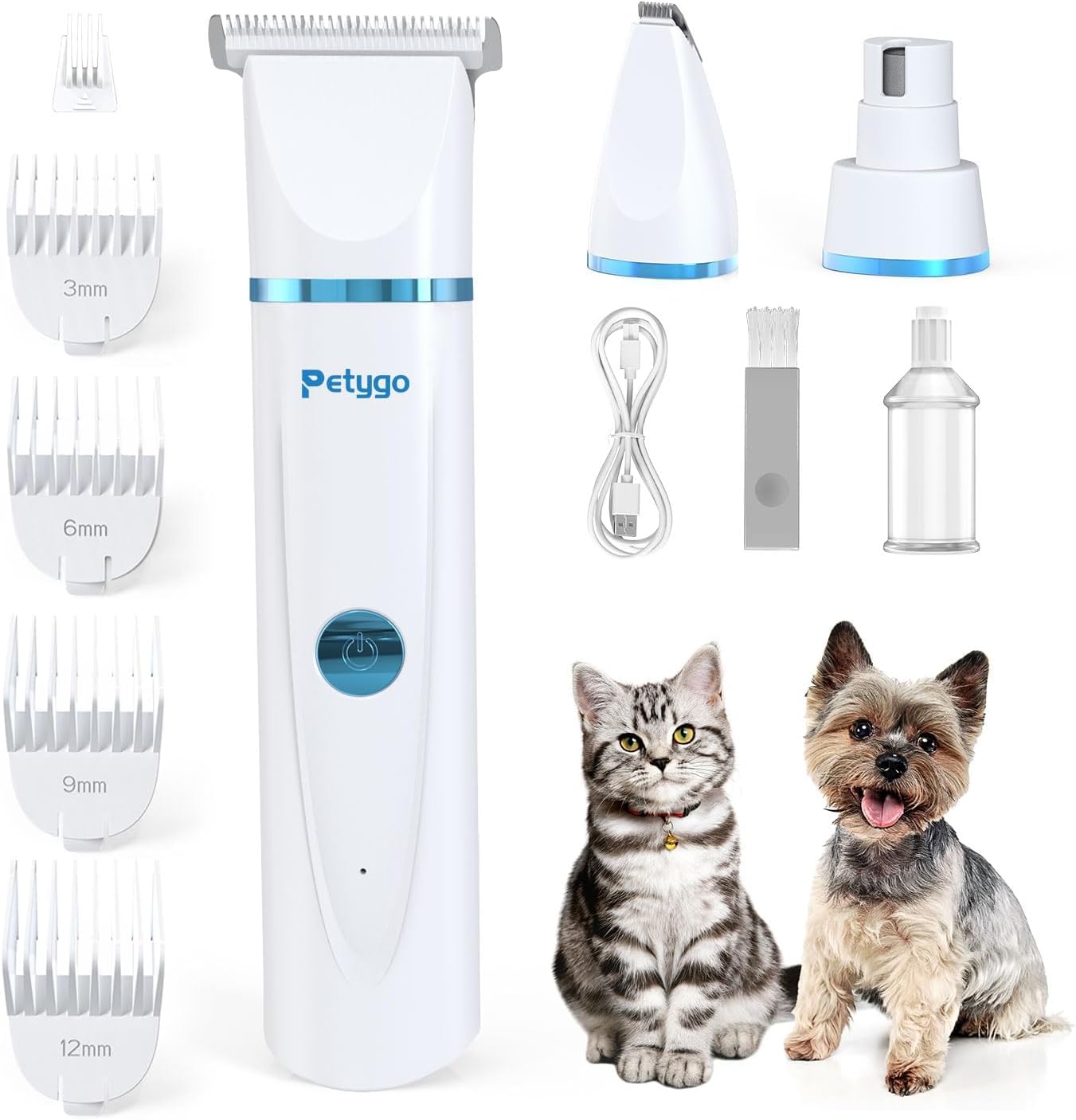 3-in-1 Dog & Cat Grooming Kit - Rechargeable Cordless Pet Hair Clippers with Nail Grinder & Paw Trimmer & 5 Guide Combs, Low Noise Dog Clippers for Grooming Small Medium Pets
