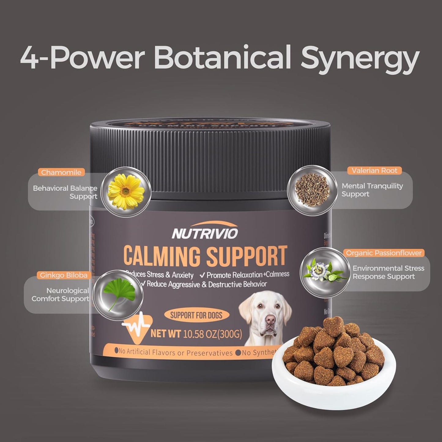 Calming Chews for Dogs with Melatonin Dog Calming Treats - Anxiety and Stress Relief Treats Melatonin Bites Sleep Aid for Small/Medium/Large Dogs Chicken Flavor-300g