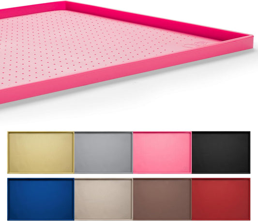 Hubulk Dog Feeding Mat,100% Waterproof Food Grade Silicone Pet Food and Water Bowl Placemat,Dishwasher, High Raised Edge to Prevent Spills,Nonslip Tray to Stop Messes on Floor (24"x16"x0.5", Pink)