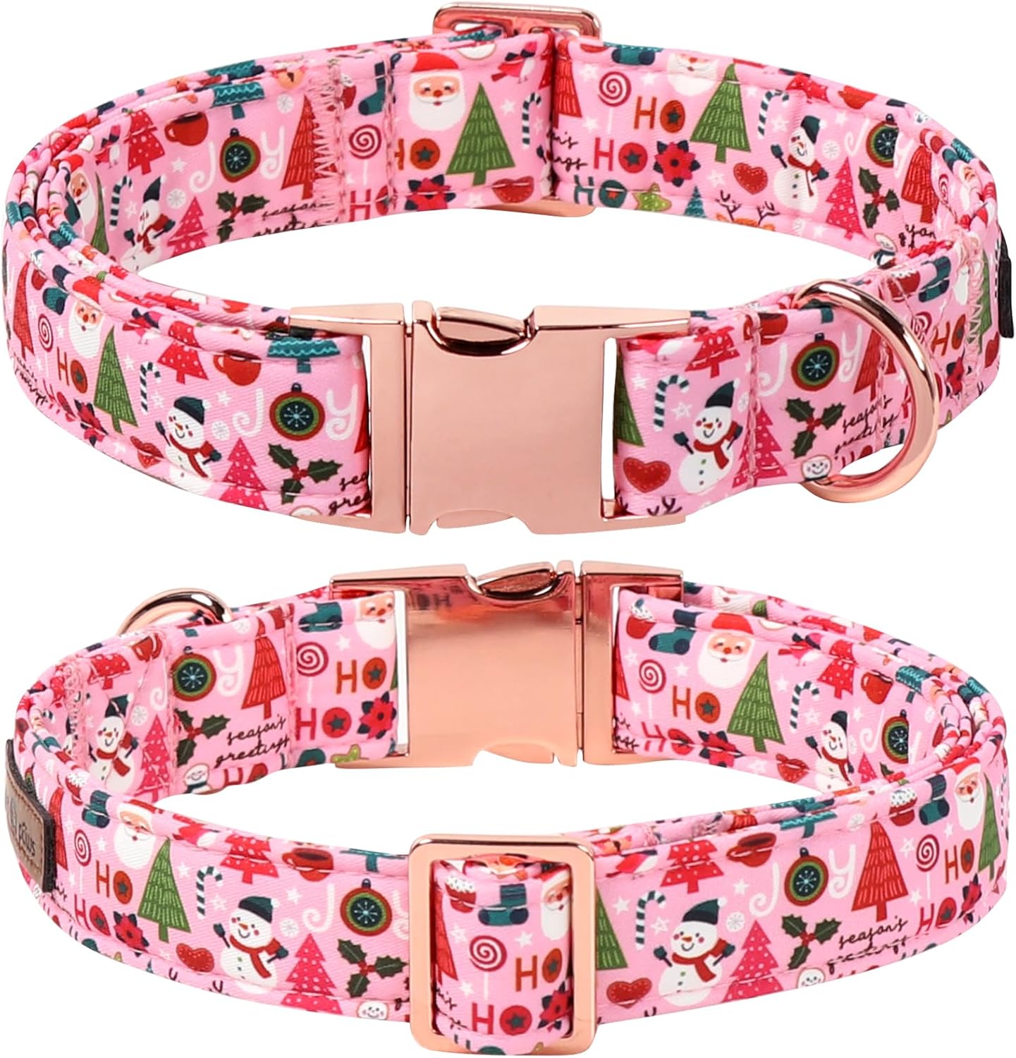 Lionet Paws Christmas Dog Collar with Sailor Bow, Cute Ho Christmas Tree Snowman Pink Dog Collar Bow Tie for Large Dogs, Neck 16-24 inches