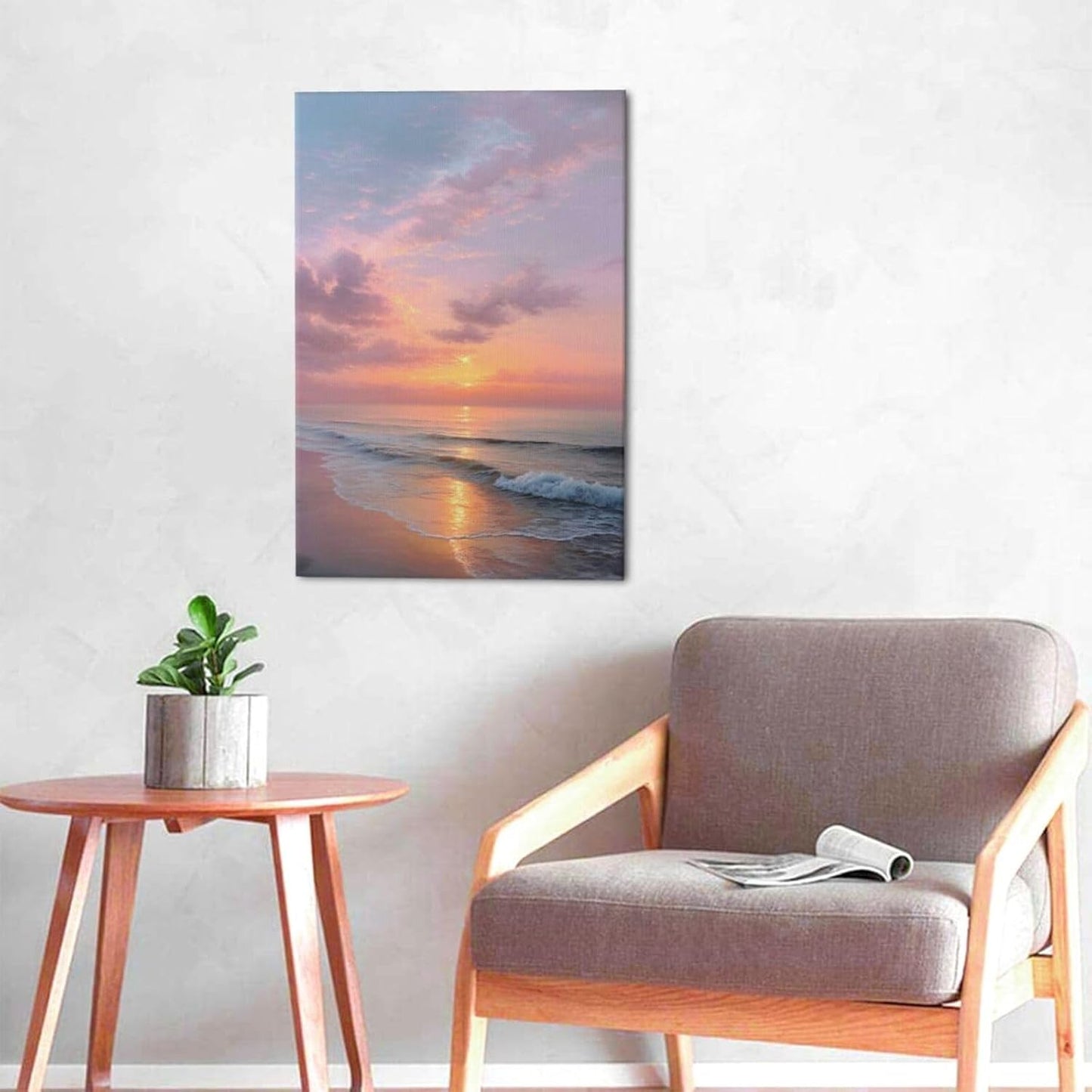 Beach Sunset Wall Art Ocean Coastal Scenery Wall Decor Seascape Picture Canvas Landscape Painting Print Framed Artwork Decorations for Living Room Office Bedroom Kitchen 16"x24"