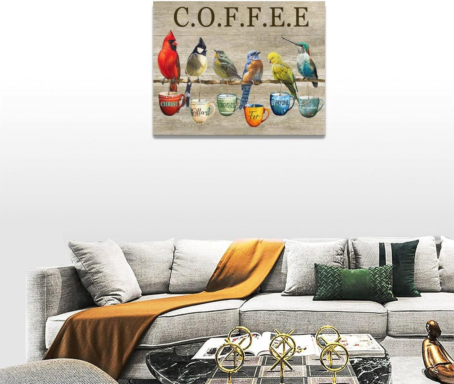 Rustic Bird Coffee Wall Art Kitchen Christ Coffee Pictures Wall Decor Farmhouse Cardinal Hummingbird Canvas Print Painting Artwork for Coffee Bar Living Room Bedroom 12"x16"