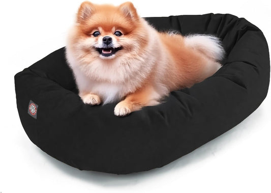 Majestic Pet 24 Inch Suede Shredded Memory Foam Mix Calming Small Dog Bed Washable 24 x 19 x 7 (Inch) - Cozy Soft Round Donut Dog Bed with Spine for Head Support - Pet Bed Black