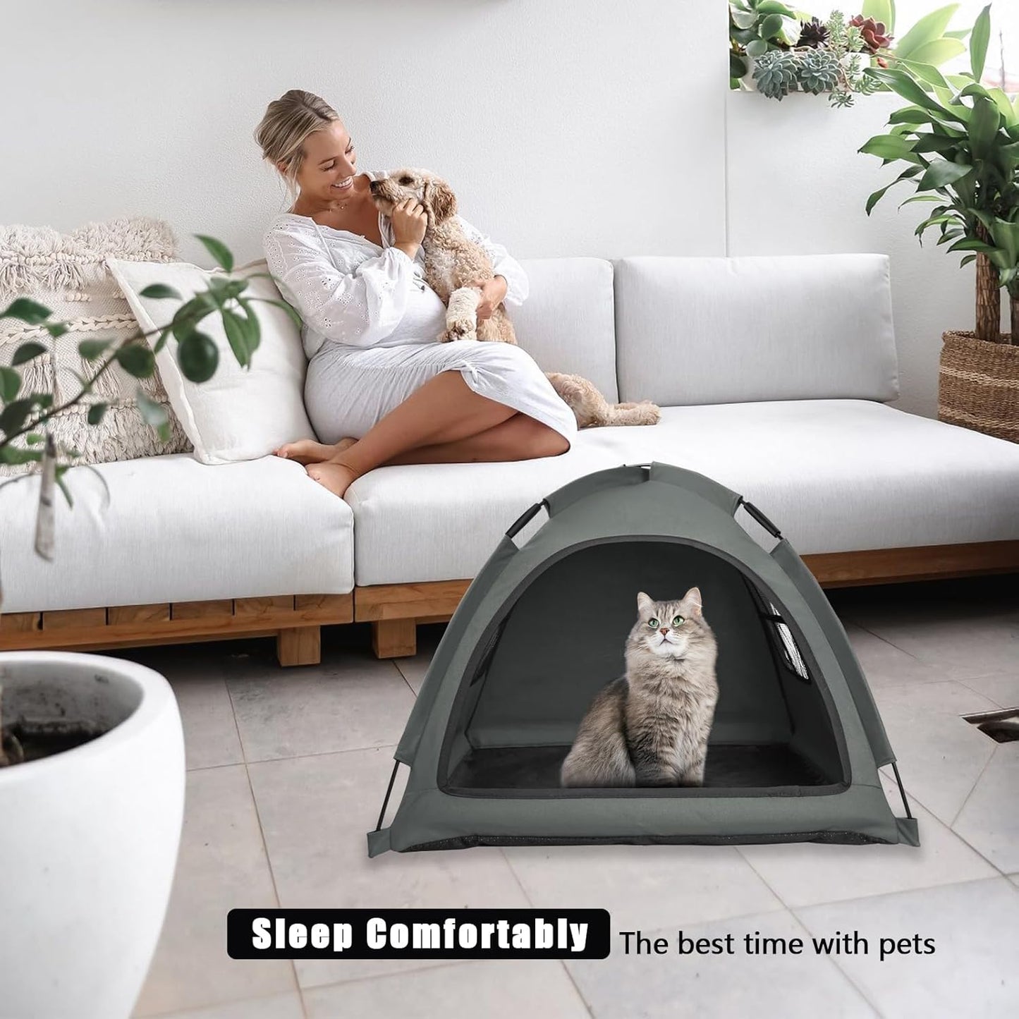 Grey Cat Tent House、Cat's Nest, Portable Indoor/Outdoor Pet Tent House for Cats, Puppies and Other Small Animals