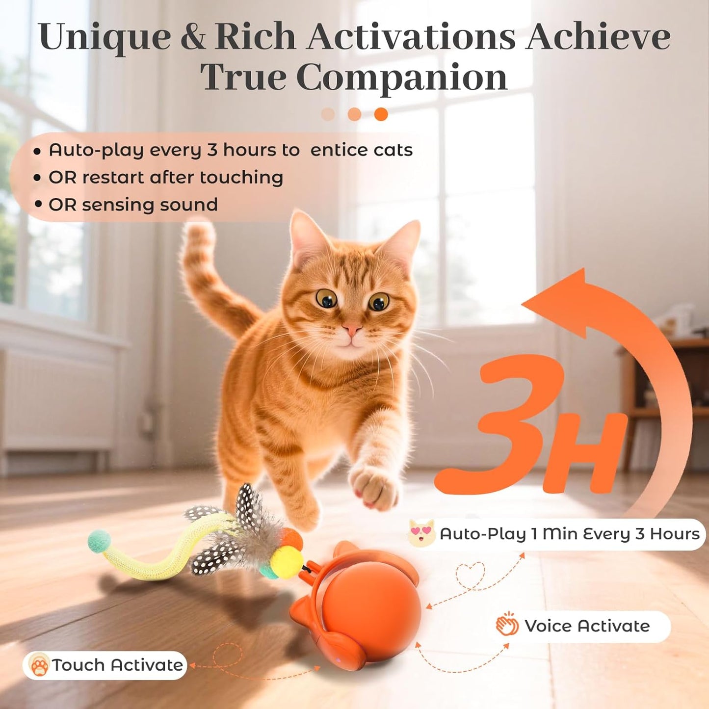 ORSDA Cat Toys for Indoor Cats, New Intelligent Voice Timing Touch Control Cats Ball, Simulate Mouse Sound Kitten Toy, Automatic Interactive Moving Cat Toy for All Ages
