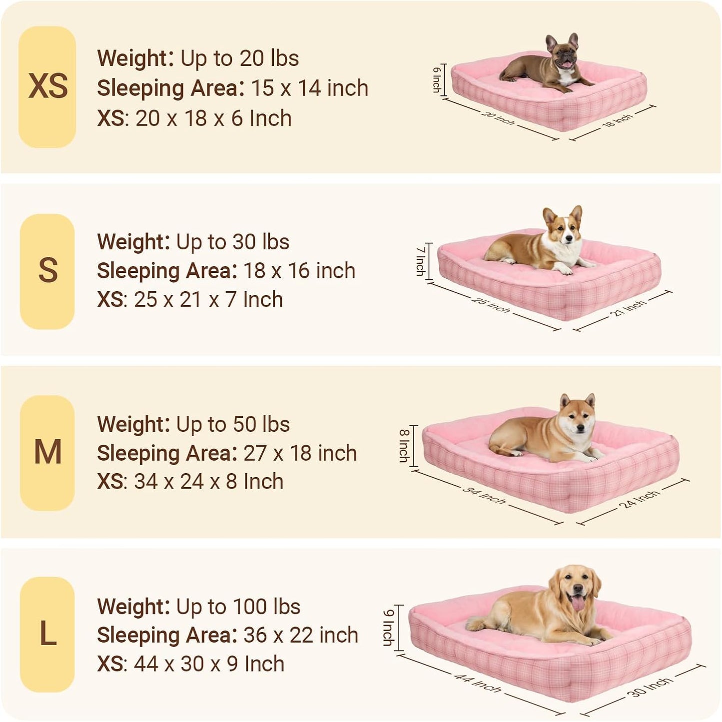 MIHIKK Rectangle Dog Beds for Small Medium Dogs & Cats, Orthopedic Sleeping Pet Bed for Couch with Durable Puppy Cuddler and Anti-Slip Bottom Machine Washable 25 * 21 Inch (Pink)