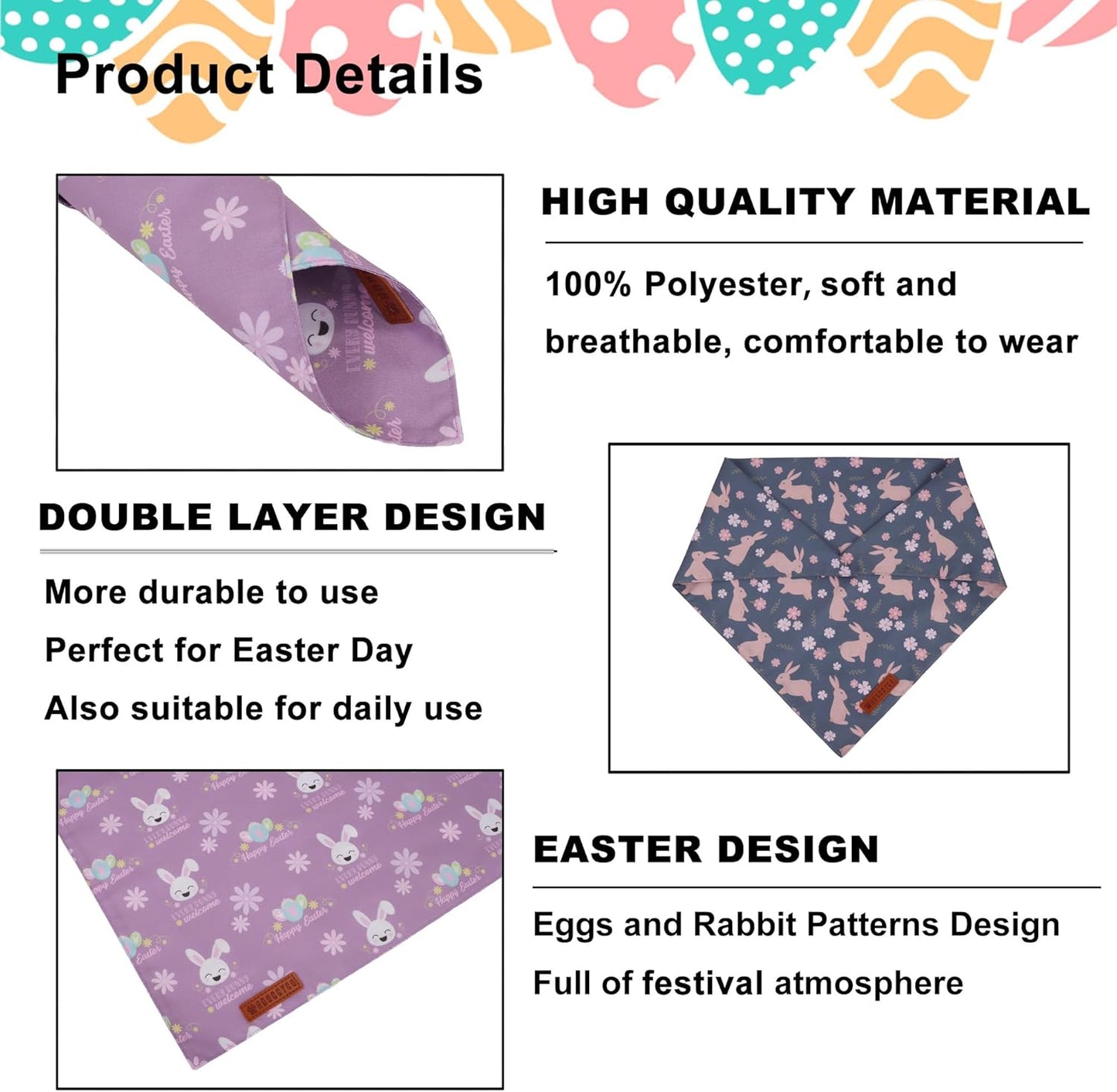 ADOGGYGO Easter Dog Bandanas, Reversible Bunny Floral Pet Scarf, Multi Size Offered, Rabbit Easter Bandana for Large and Extra Large Dogs Pets (X-Large)