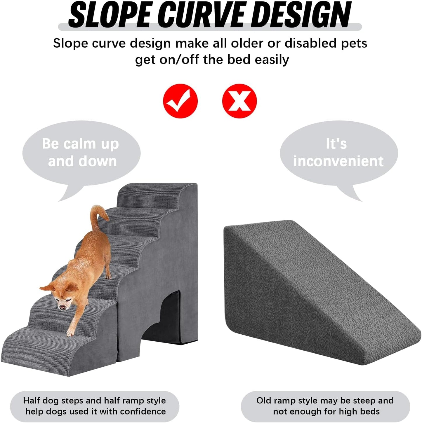 6 Step Dog Stairs&Steps 29 Inches Tall Up to 29-32 Inches High Bed, Dog Ramp Cat Stairs Pet Ladder for Small Medium Dogs, Doggie, Old Cats, Kitty, Grey