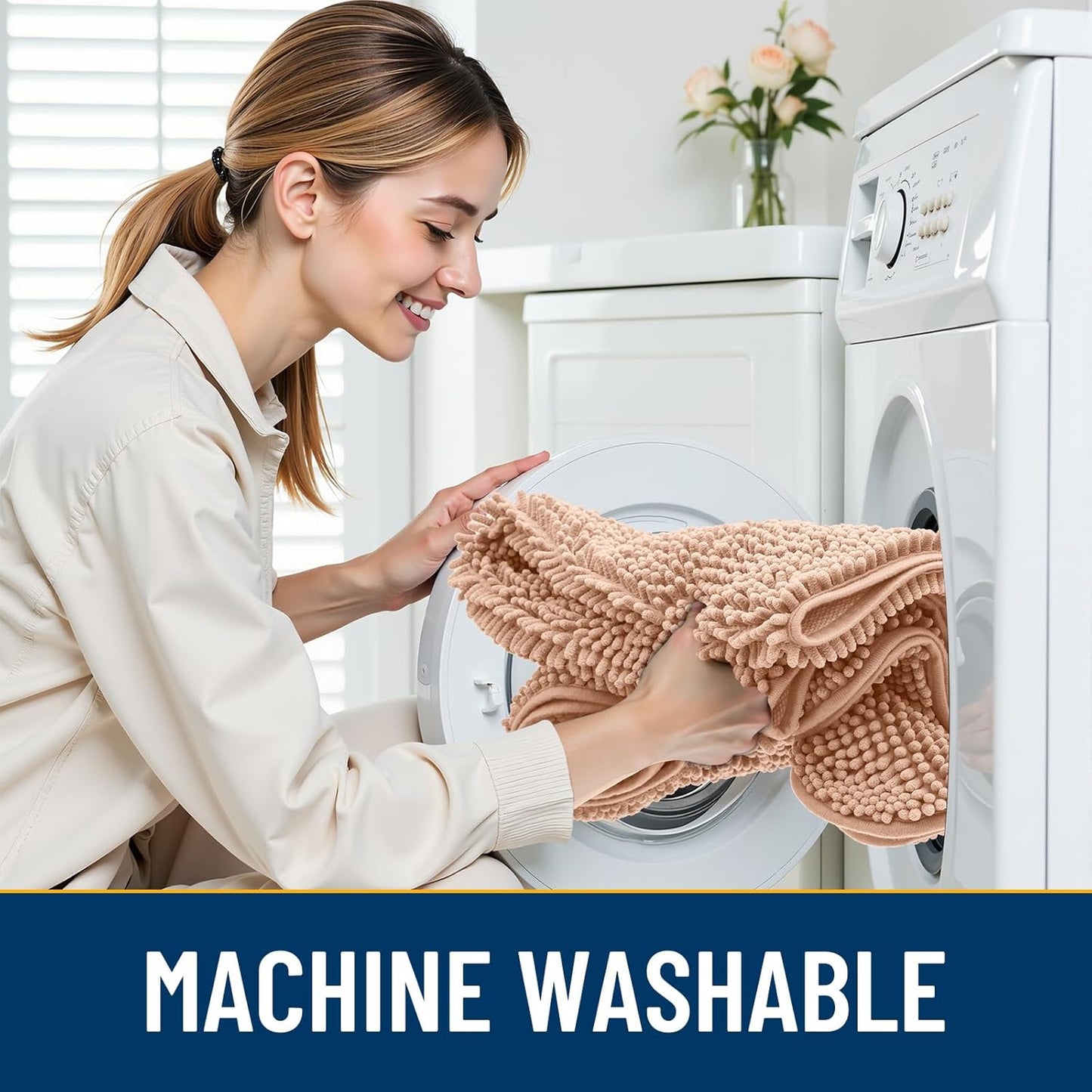 Smiry Dog Door Mat for Muddy Paws 36x24, Absorbs Moisture and Dirt Doormat, Non-Slip Washable Quick Dry Chenille Front Door Mat Indoor Entrance, Entryway Carpet for Inside Floor, Peach