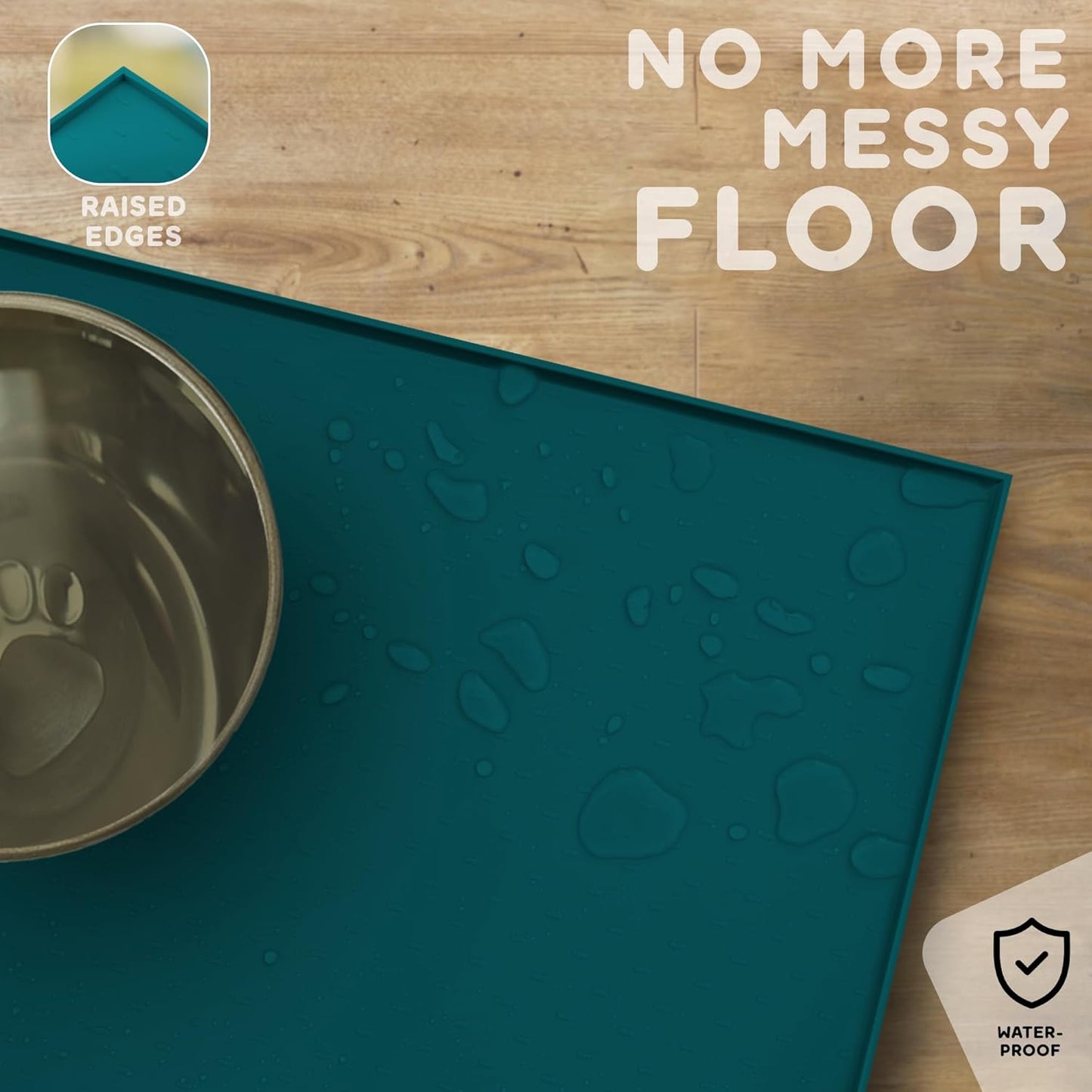 Dog Food Mat - Raised Edges Dogs Mat for Food and Water Prevent Spill, Waterproof Cat Food Mats Protect Floors, Easy Clean Dog Bowl Mats for Food and Water, Silicone Pet Food Tray