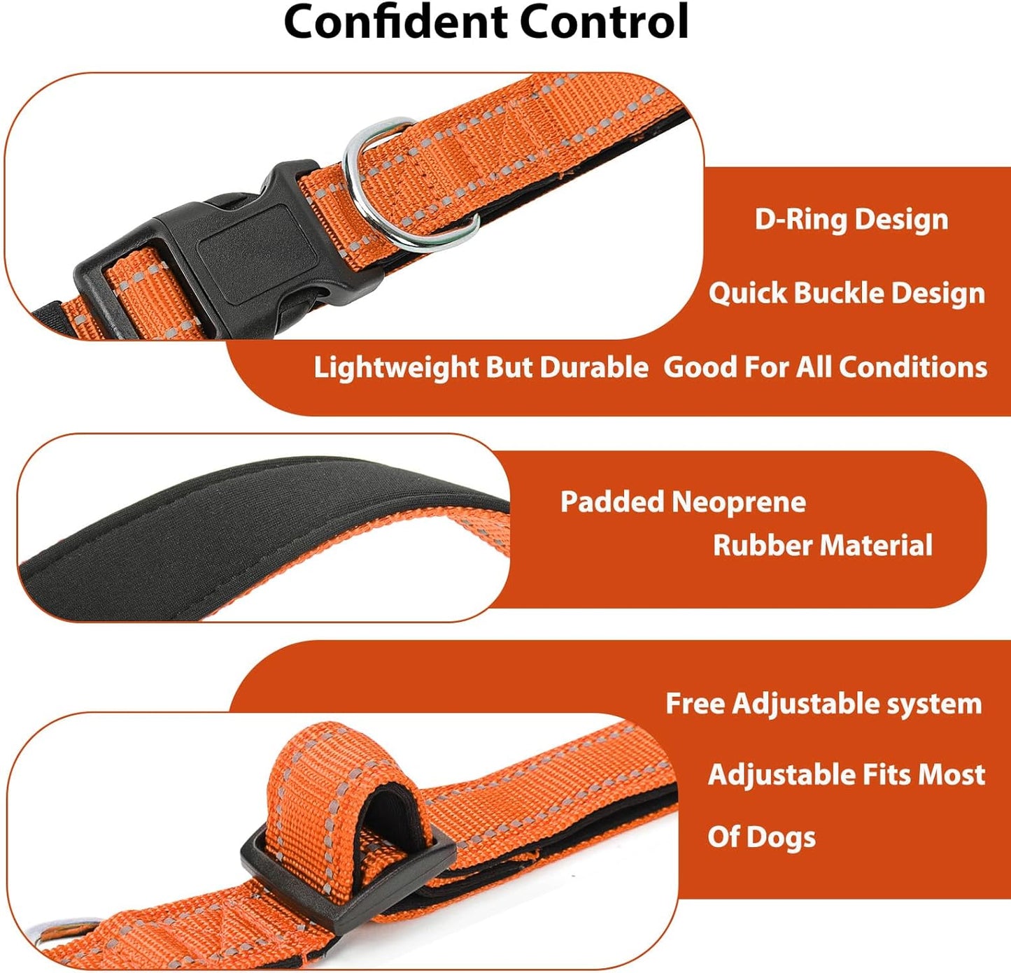Reflective Dog Collar Padded with Soft Neoprene Breathable Quick Release Basic Dog Collars for Puppy Small Dogs Orange