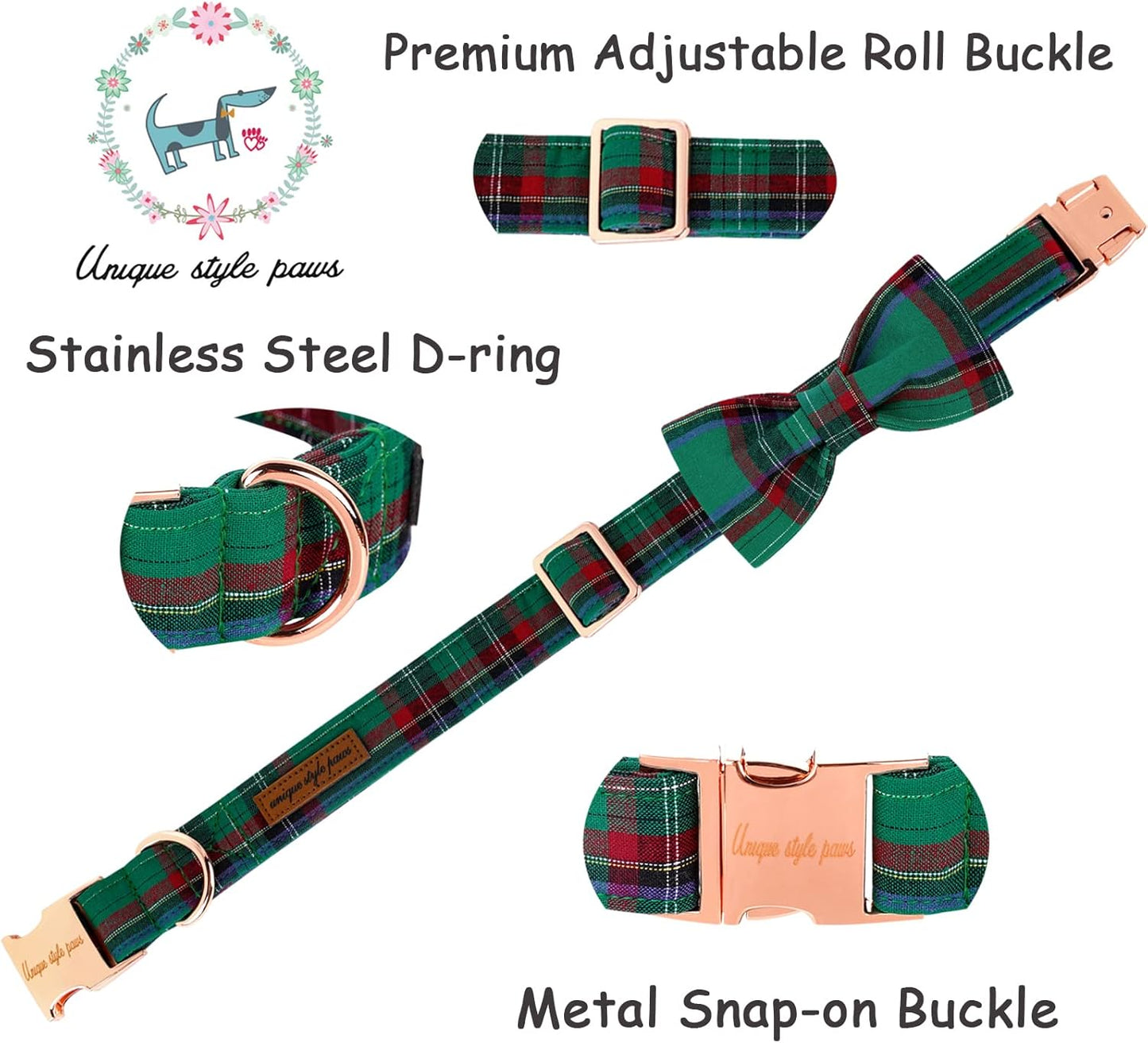 Unique style paws Dog Collar with Bow Tie Christmas Dog Collar for Small Medium Large Dogs with Adjustable Metal Buckle -L