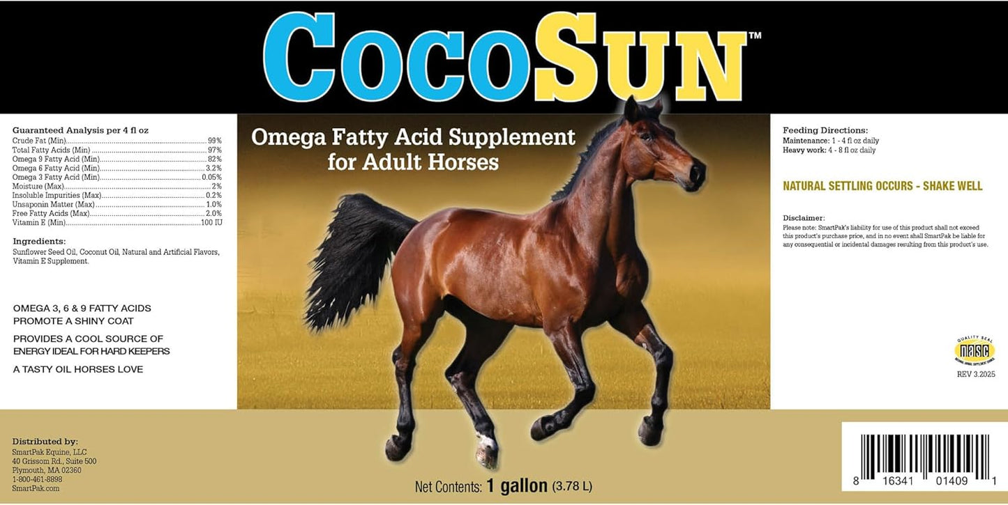 Uckele by SmartEquine CocoSun™ Oil Omega Horse Supplement | Omega 3, 6, 9 Supplements Ideal for Healthy Skin & Shiny Coats | Horse Supplements for Weight Gain | 1 Gallon