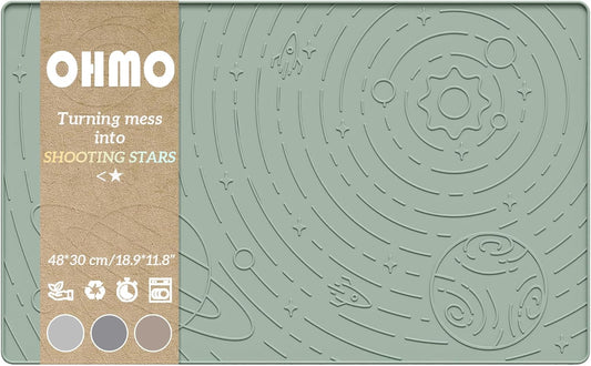 OHMO Dog Food Mat, Silicone Waterproof Cat Food Mat, Non-Skid Spill Proof Pet Feeding Mat for Food and Water, Easy to Clean Dog Placemat(Sage Green, 18.9" x 11.8")