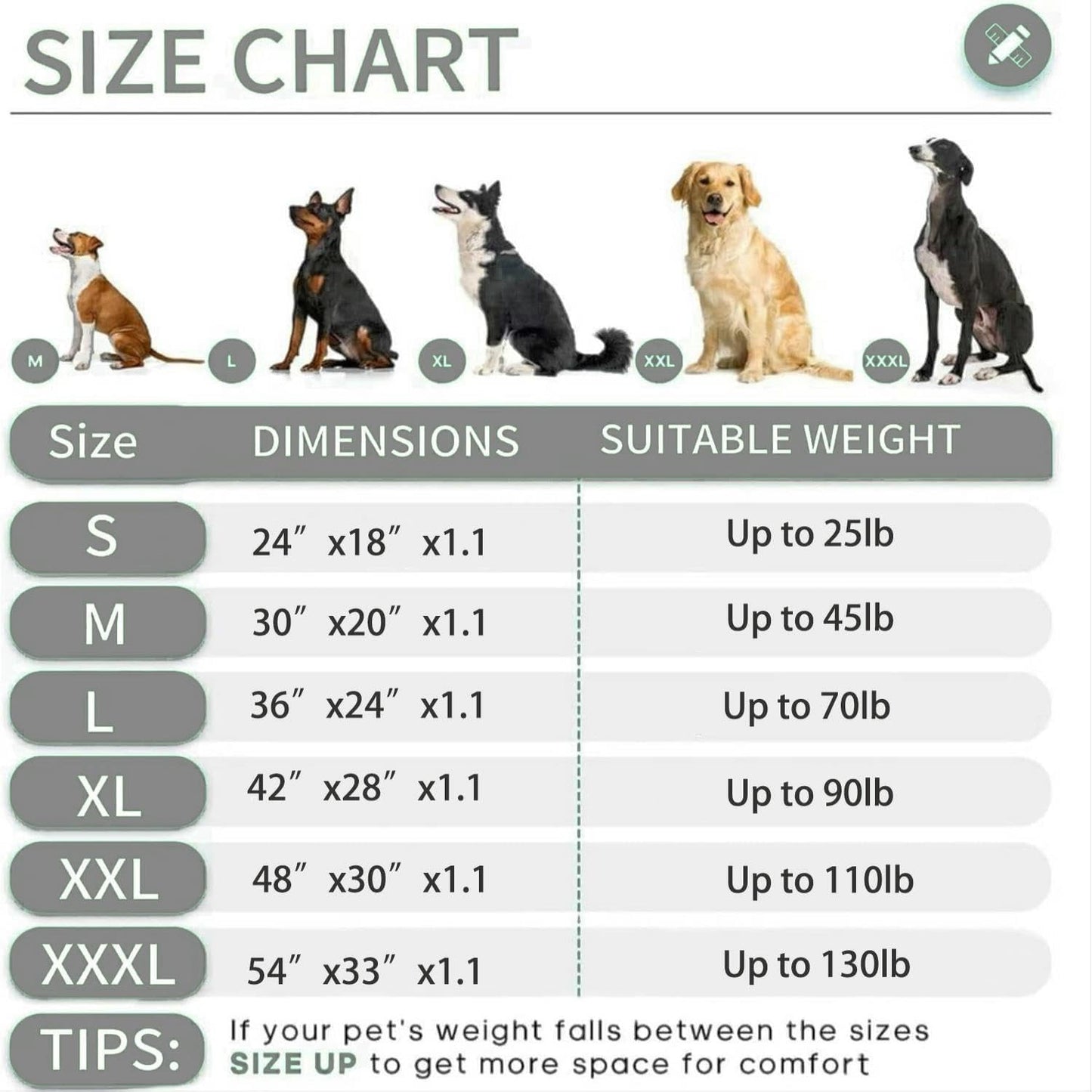 KHONSU PET Dog Bed Mat for Crate 1.1in Slim Cooling Pad Reversible Flannel & Waterproof Canva for Dogs up to 110 lbs