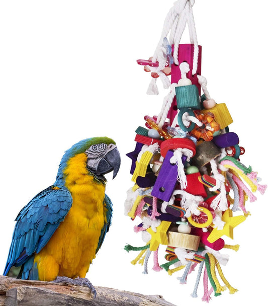 BWOGUE Large Parrot Chew Toy Bird Chewing Toy Multicolored Wooden Blocks Tearing Toys for African Grey Macaws Cockatoos Eclectus Amazon Parrot Birds