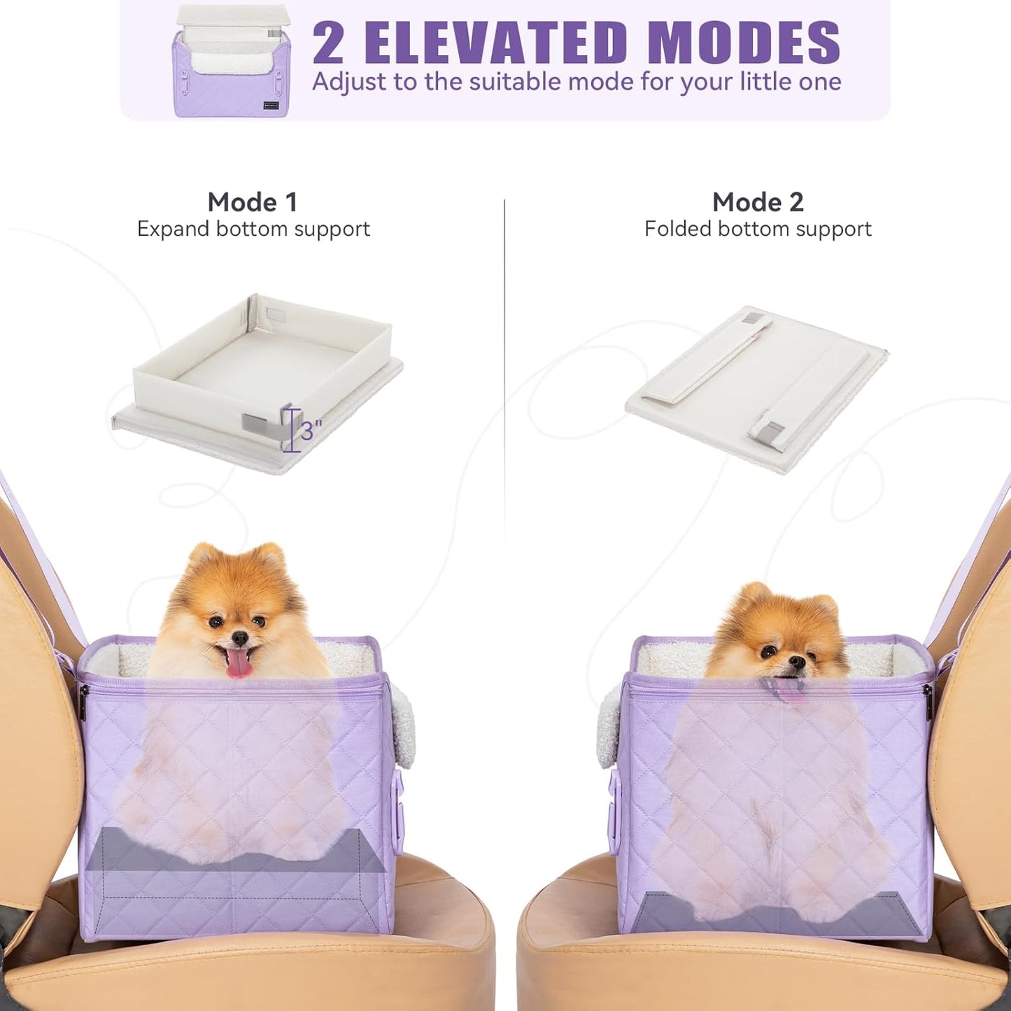 PETSFIT Dog Car Seats for Small Dogs, Patent Safe Buckles Cat Car Seat, Car Seat for Dogs with Safety Belt, Suitable for Small Pets Up to 25lbs (Lavender Purple)
