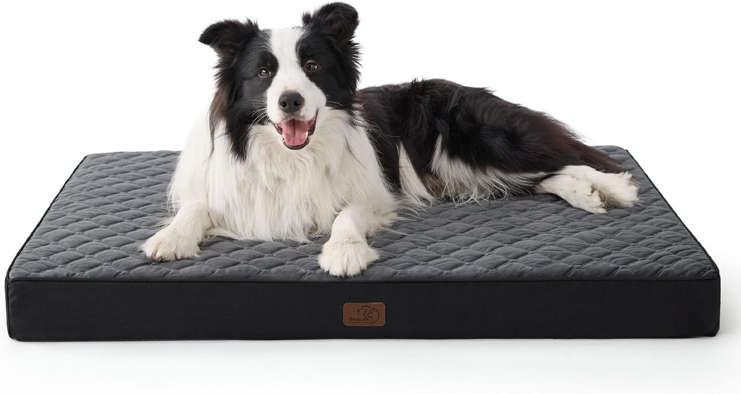 Bedsure Orthopedic Dog Bed for Large Dogs - Thick Flat Memory Foam Pet Mattress with Removable Washable Cover and Egg Crate Foam, Suitable for Pet Up to 65 lbs, 36x27x3.5 Inches, Black