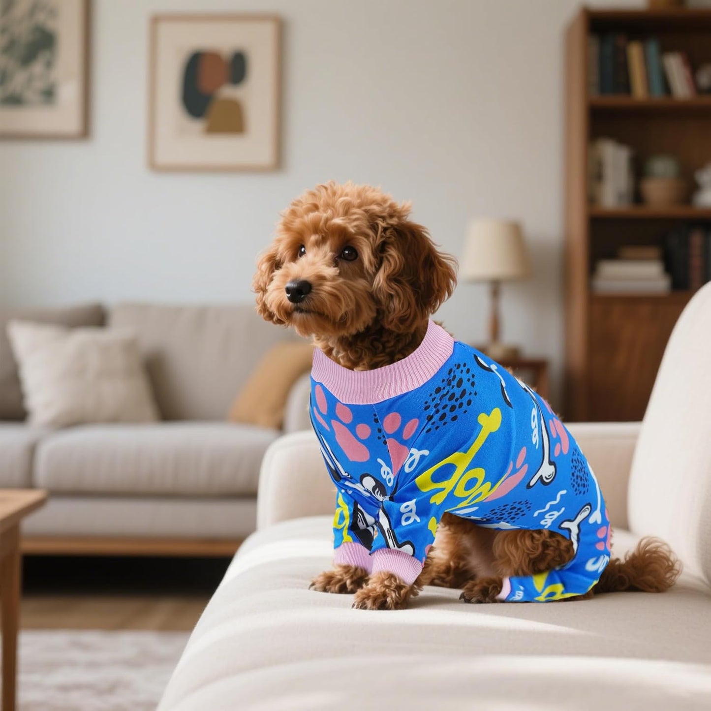 2PCS Dog Pajamas for Extral Small Xs Sized Doggie Pjs Clothes Puppy Onesies Outfits Pet Jammies Boy Girl Male Female Apparel Soft Strechy Paw Bone Print XS
