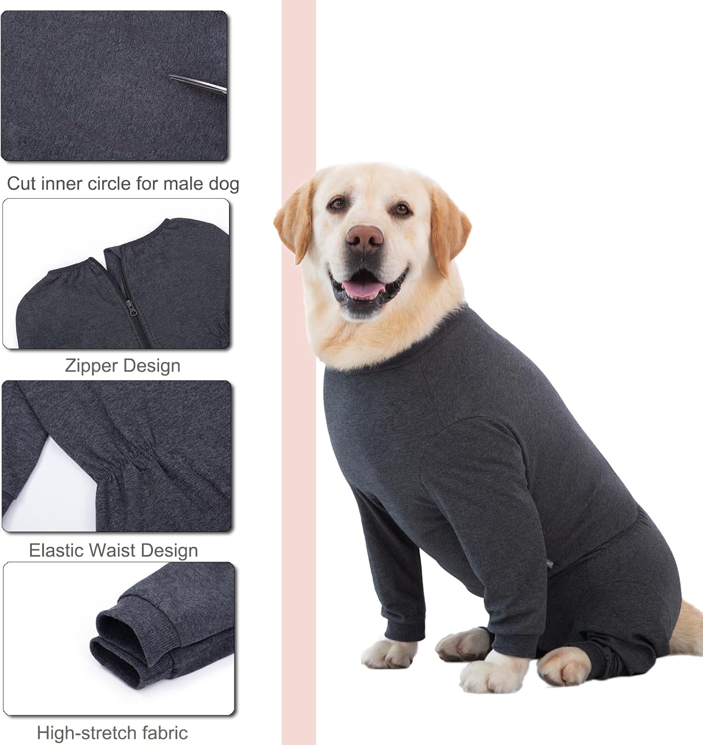Yeapeeto Dog Onesie Surgery Recovery Suit for Large Medium Bodysuit Dogs Pajamas PJS Full Body for Shedding, Prevent Licking, Wound Protection, Cone Alternative(6XL,Dark Grey)