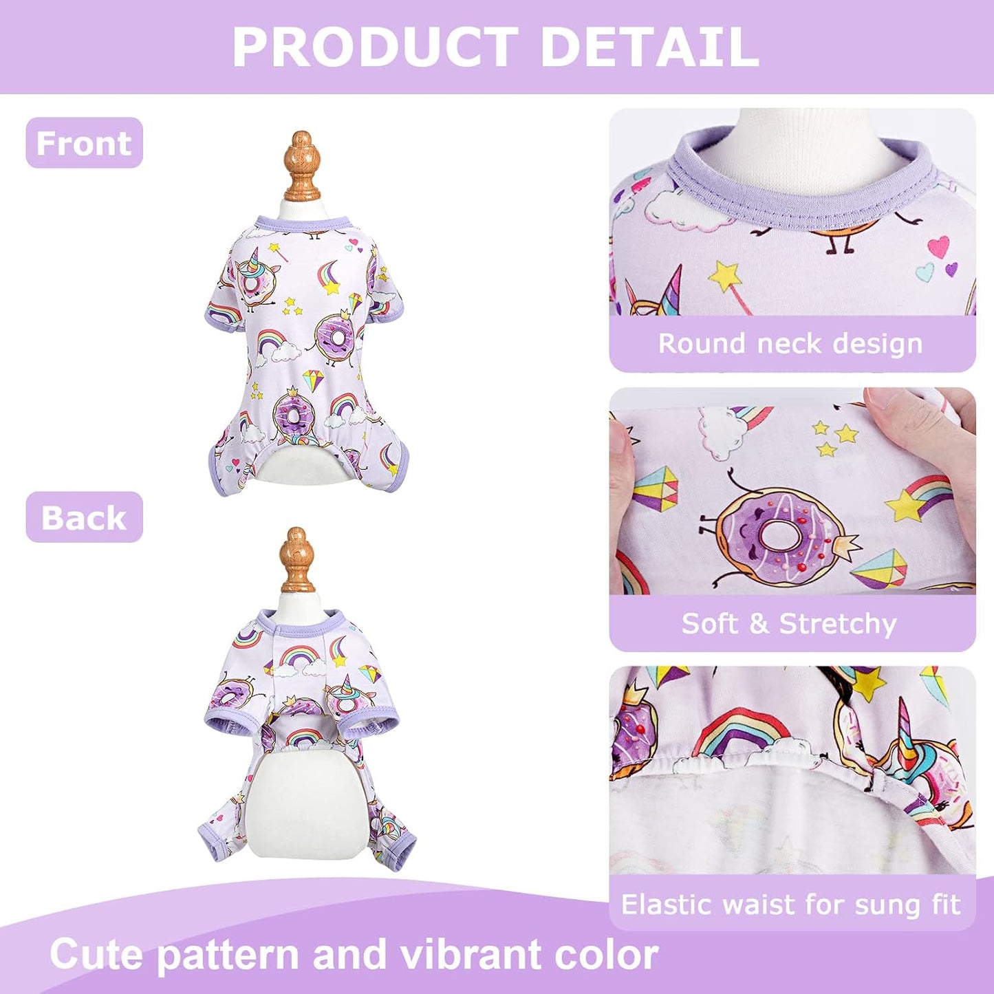 Dog Pajamas Pjs Summer Fall Dog Clothes for Small Dogs Girl - Boy - Medium Size Dogs, Soft Stretchy Puppy Clothes Doggie Onesies Cat Pet Jammies Outfit (Donut Purple, X-Large)