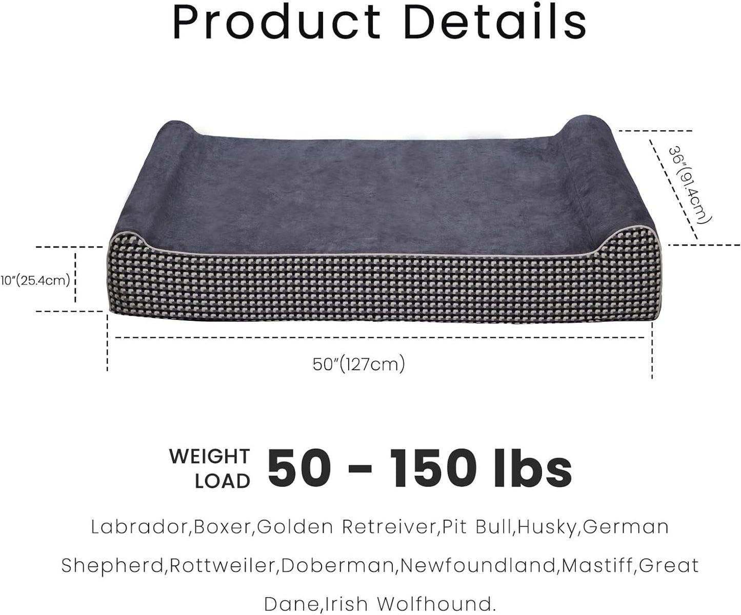 Laifug Orthopedic Memory Foam Extra Large Dog Bed with Pillow and Durable Water Proof Liner & Removable Washable Cover & Smart Design
