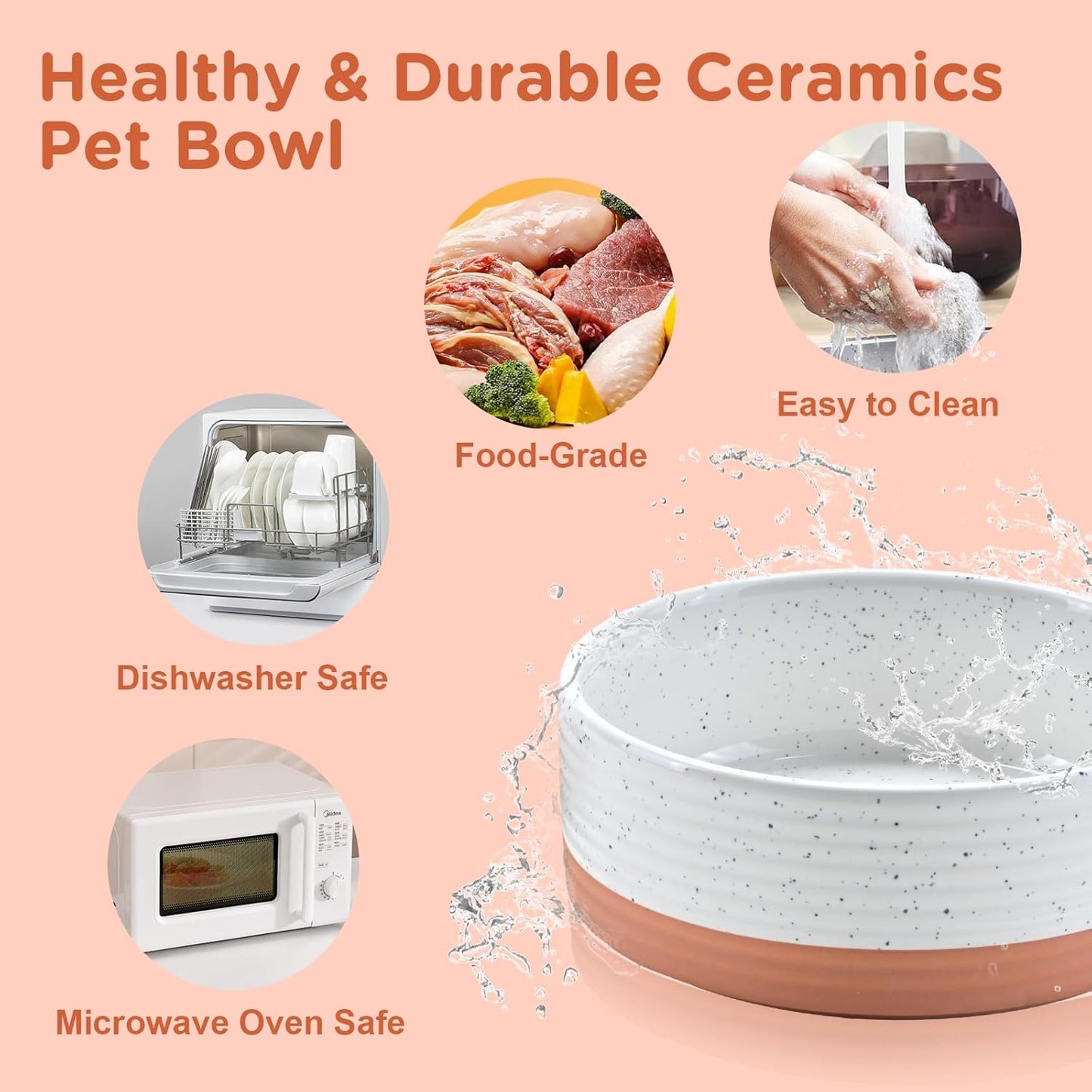 SPUNKYJUNKY Ceramic Dog and Cat Bowls 2 Pack, 5.1'' Dog and Cat Food Water Double Feeding Bowls Non-Slip for Cats and Puppy Small Sized Breed Microwave Dishwasher Safe - 13.5 OZ, 2pcs, Pattern White