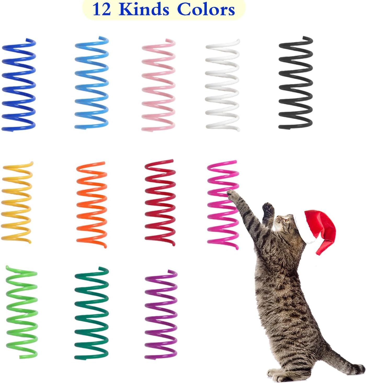 24PCS 12Colors Cat Spring Toys for Indoor Cats, Interactive Coil Springs for Self Play, Durable Heavy Plastic Cat Spiral Spring, Hunting, Biting, Swatting Creative Kitten Toy.