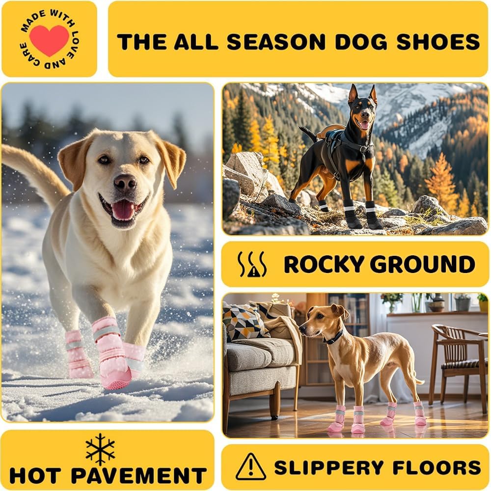 Hcpet Dog Shoes, Dog Boots & Paw Protectors for Winter Snowy Days, Rainy Weather, Outdoor Anti-Slip Sole Dog Booties for Hardwood Floor Black-Leg 7