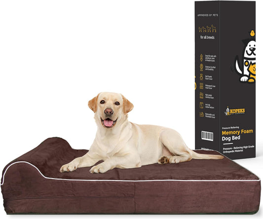 KOPEKS Orthopedic Memory Foam Dog Bed 7" Inch Thick Extra Large Dog Bed With Pillow Brown 50"x34"x10" Includes Waterproof Liner & Durable Removable Cover With Smart Design