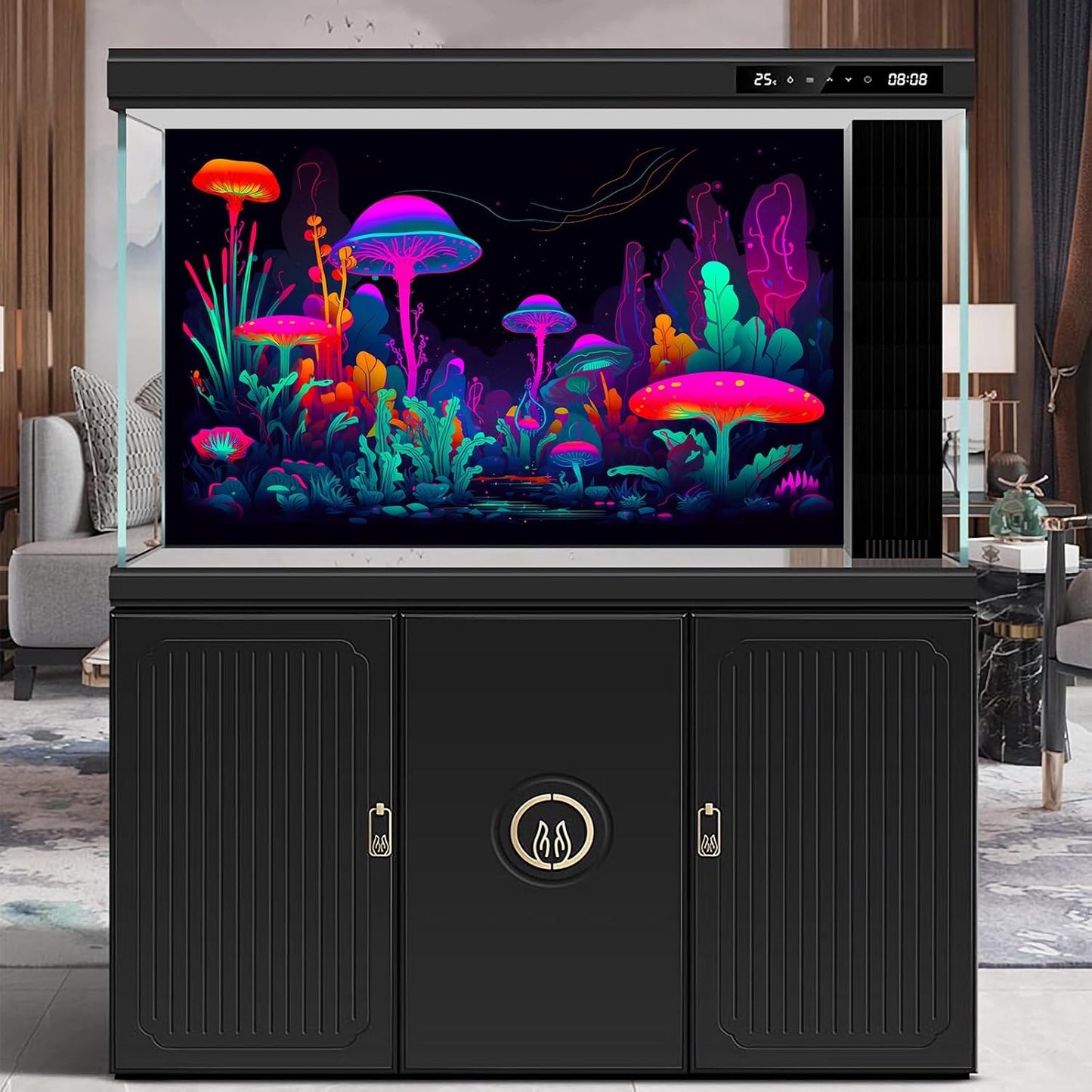 Mushrooms Aquarium Background Mushrooms in Dark Forest with Bright Colors Terrarium Background Tranquil Lake Cartoon Style Aquatic Plants Fish Tank Backdrop Poster Decorations Wallpaper Decor 60x24in